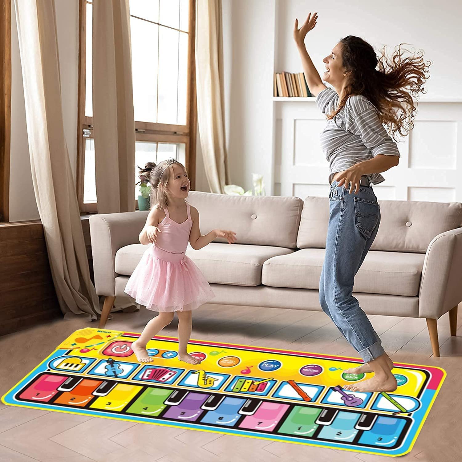 Kids Musical Piano Mats, Musical Toys Baby Floor Piano Keyboard Big Mat Carpet Blanket Touch Playmat Early Education Toys for 1 2 3 4 5 6+ Year Girls Boys Toddlers (140 X 60Cm) image number 1
