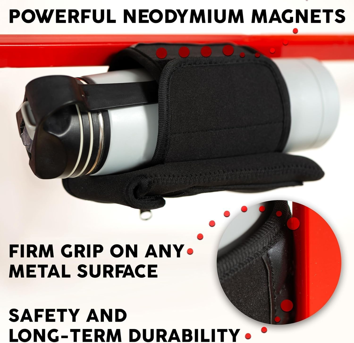 Magnetic Water Bottle Holder for Gym with 2 Pockets, Magnetic Bag Mount for Phones, Gym Essentials Accessories