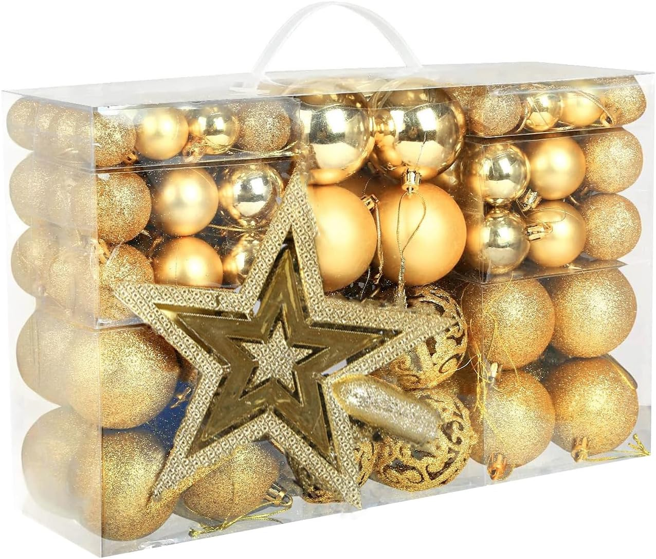 101Pcs Gold Christmas Ball Ornaments, Shatterproof Baubles Festive Wedding Hanging Decorations with Hooks for Christmas Tree Home Holiday Party Decor Birthday Gift (101PC Golden) image number 1