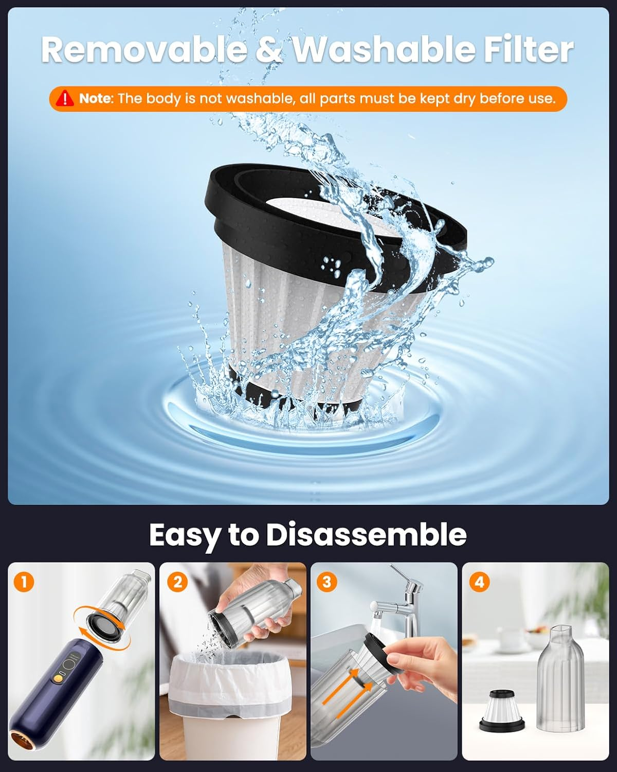 4-In-1 Handheld Car Vacuum Cleaner Cordless,15000Pa Portable Car Vacuum Cleaner with LED Display,Rechargeable Mini Dust Buster for Car, Home, Office Cleaning image number 4