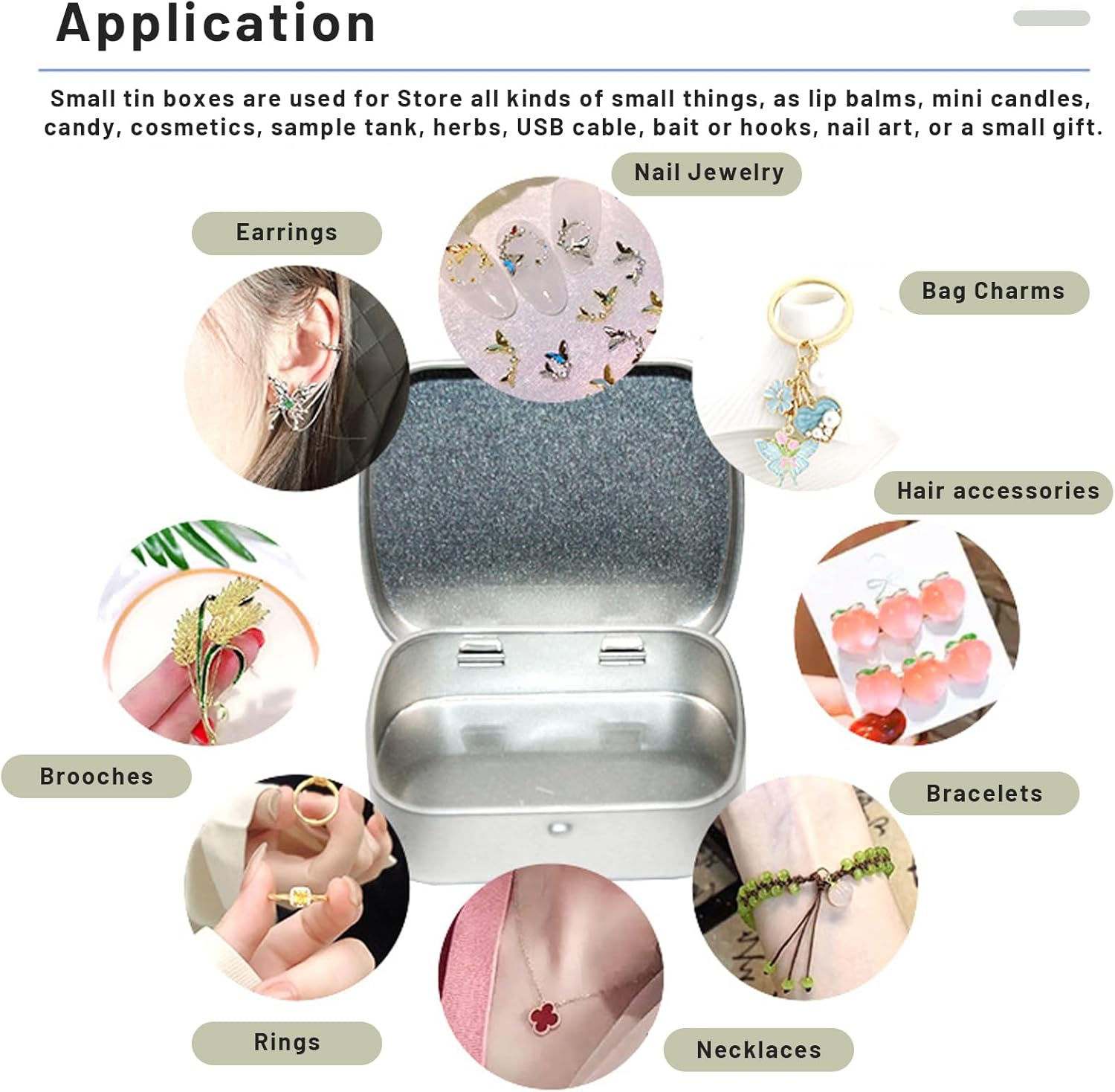 Metal Hinged Tins Box Containers Mini Portable Small Storage Containers Box Home Organizer with Lids Silver 6Pcs image number 5