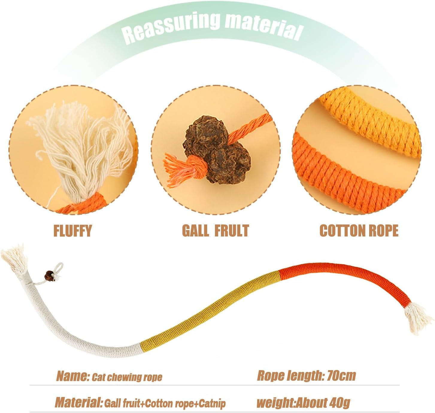 SUOXU Catnip Toy Chewing Cotton Rope, Interactive Cat Toy for Indoor, Filled with Natural Catnip, Used for Cats Dental Care against Bad Odor, 1 Cat Toy (Orange)