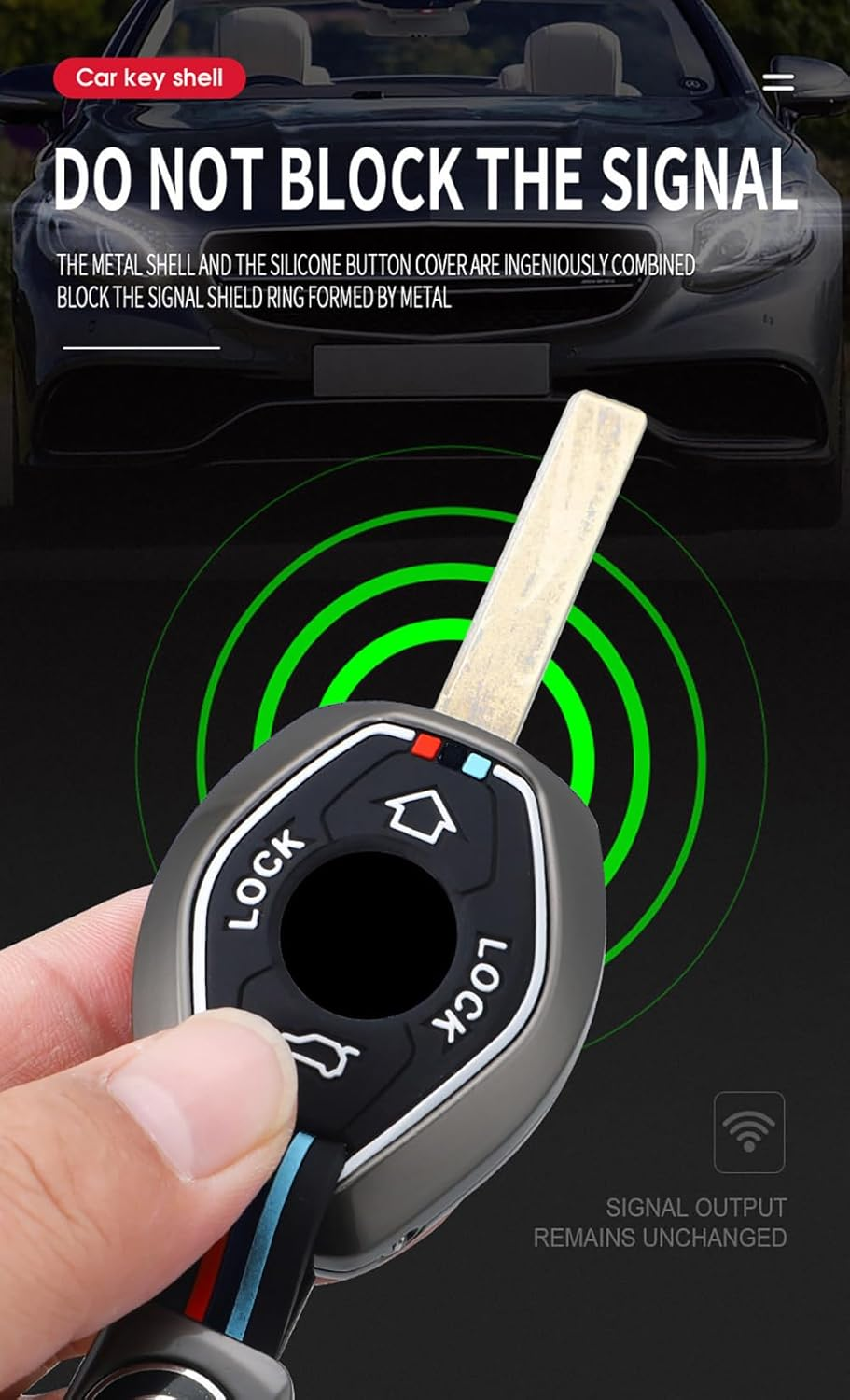 Ontto Alloy Car Key Fob Cover Fit for BMW X3 X5 Z3 Z4 3 5 7 Series E38 E39 E46 E83 1998-2005 Smart Key Case Keyring Silicone Key Shell Holder Bag Keychain Full Protection Accessories Black B - B-Black image number 3