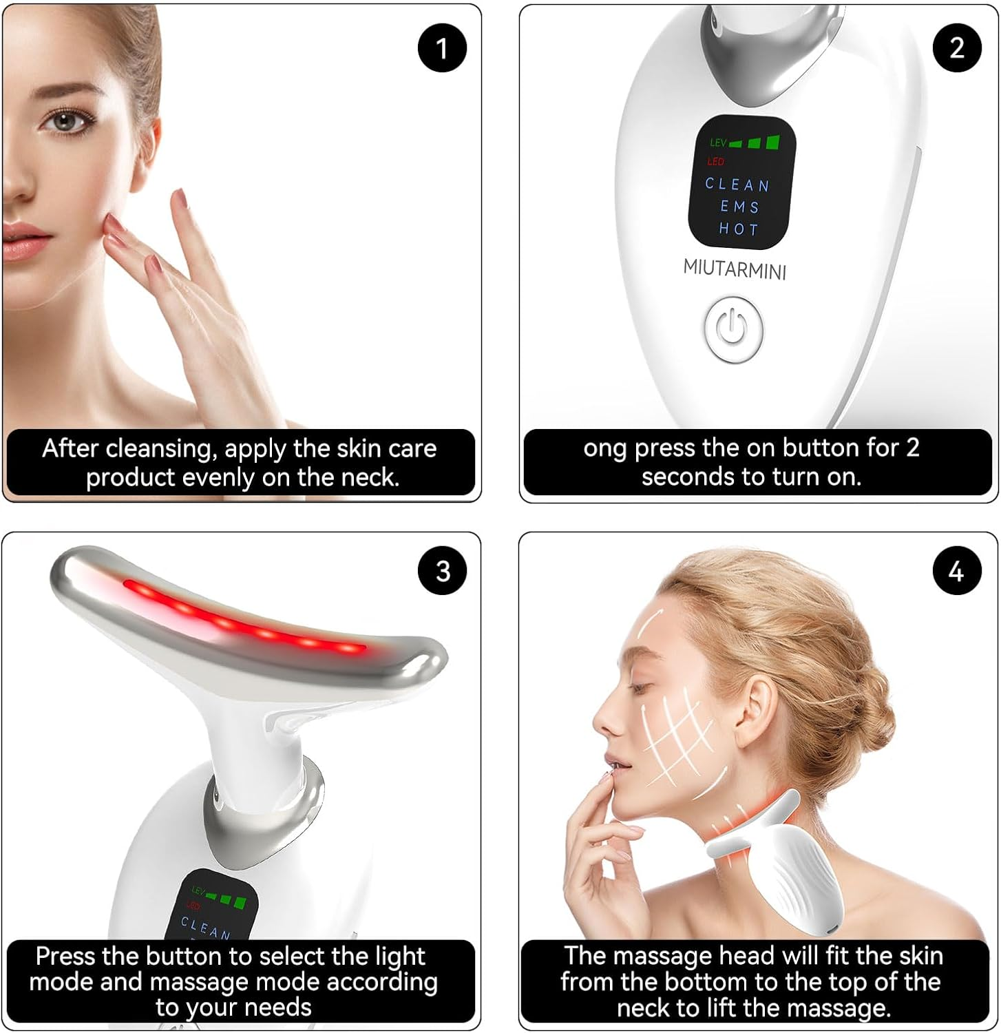 MIUTARMINI Red Light Therapy Face Massager, Skin Face Lift Device with 7 Colors, 45&deg;C EMS Massage Face Toning Firming Machine for Women,3 Modes Led Facial Sculptor for Skintightening & Neck Lifting - Black image number 3