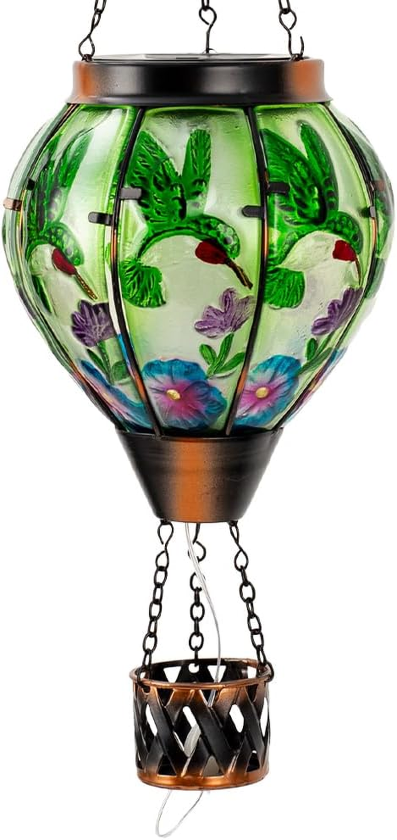 Starsoul Hummingbird Hot Air Balloon Solar Lantern with Candle Holder Glass Outdoor Solar Hot Air Balloon Flickering Flame Lamp Hanging Garden Light Waterproof for Lawn Porch Tree Yard Decorations