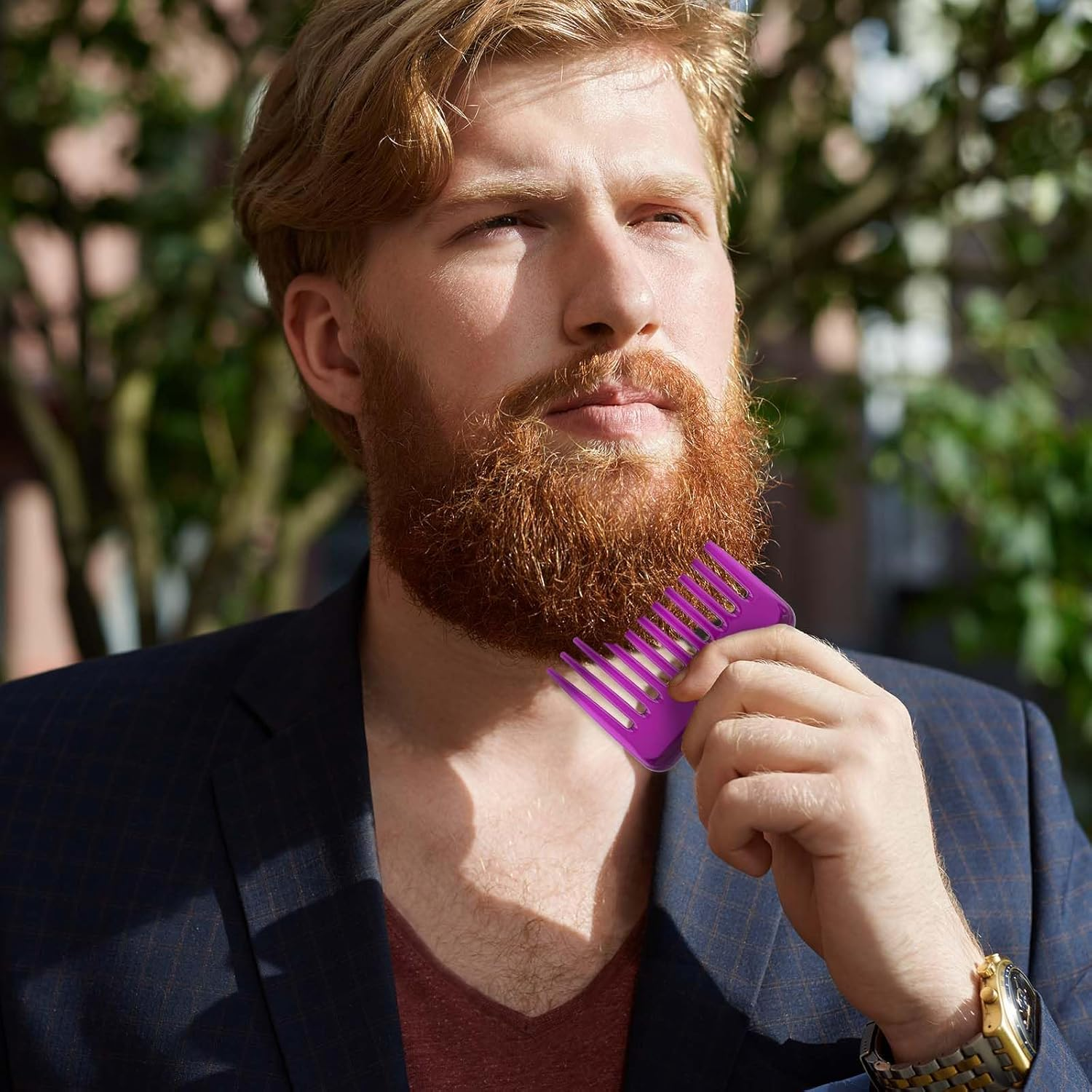 2 Pack Mini Wide Tooth Combs, Small Travel Purse Comb Hair Detangling Pocket Brush for Curly Wet Dry Handmade of Cellulose Hair Detangler Styling Brush for Men Women (Purple) image number 5