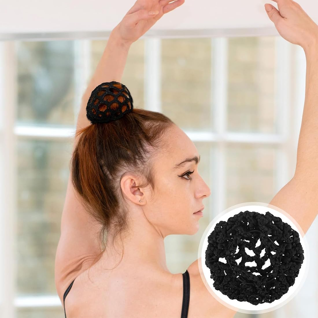 COYUN Pack of 4 Hair Nets, Hair Nets, Bun Net, Ballet Bun Net, Hairstyle Aid Fabric Knot Net for Gymnastics for Girls and Women, Sports Gymnastics, Ballet Riding image number 4
