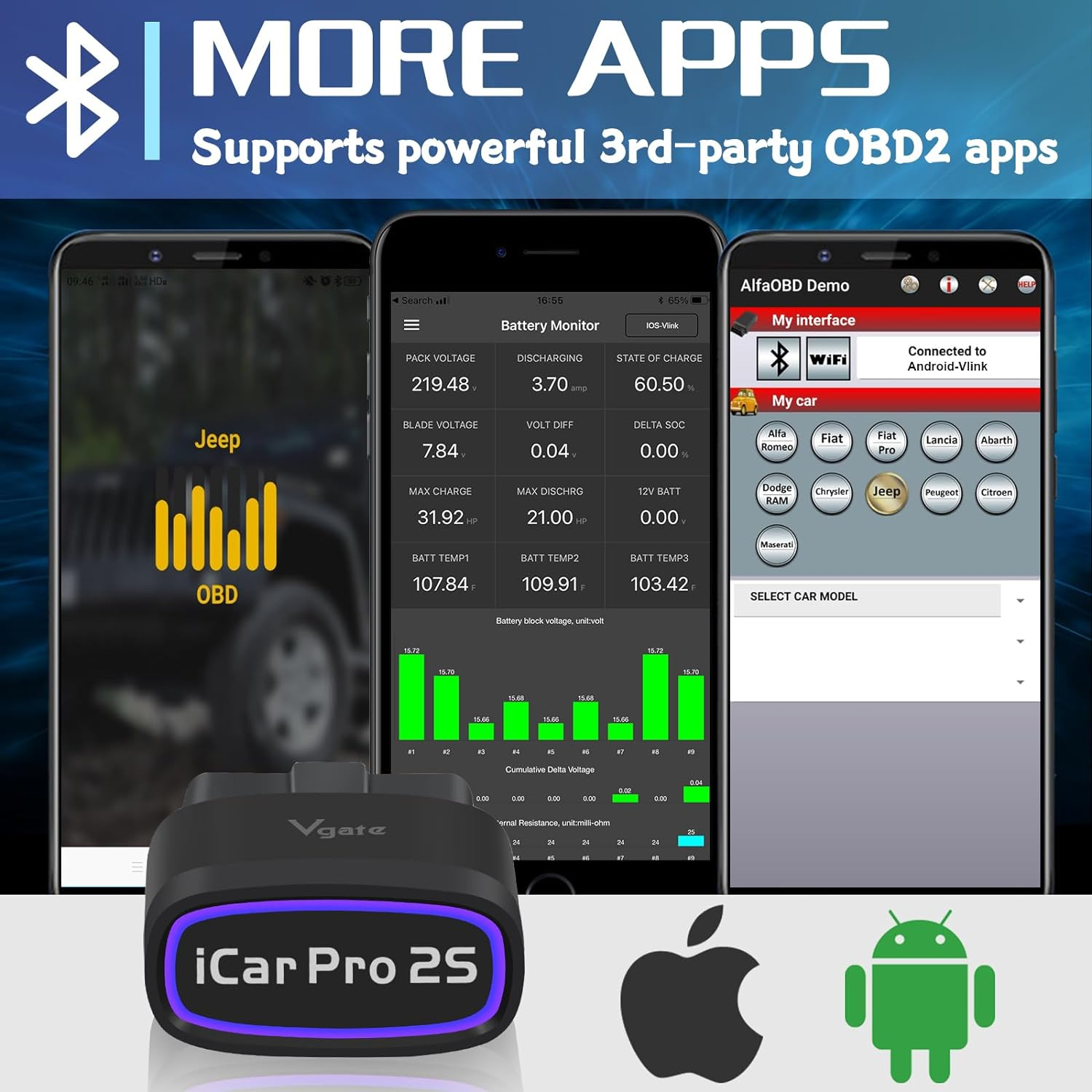 Vgate Icar Pro 2S Bluetooth 5.2 OBD2 Car Scan Tool for Iphone, Android, and Windows image number 6