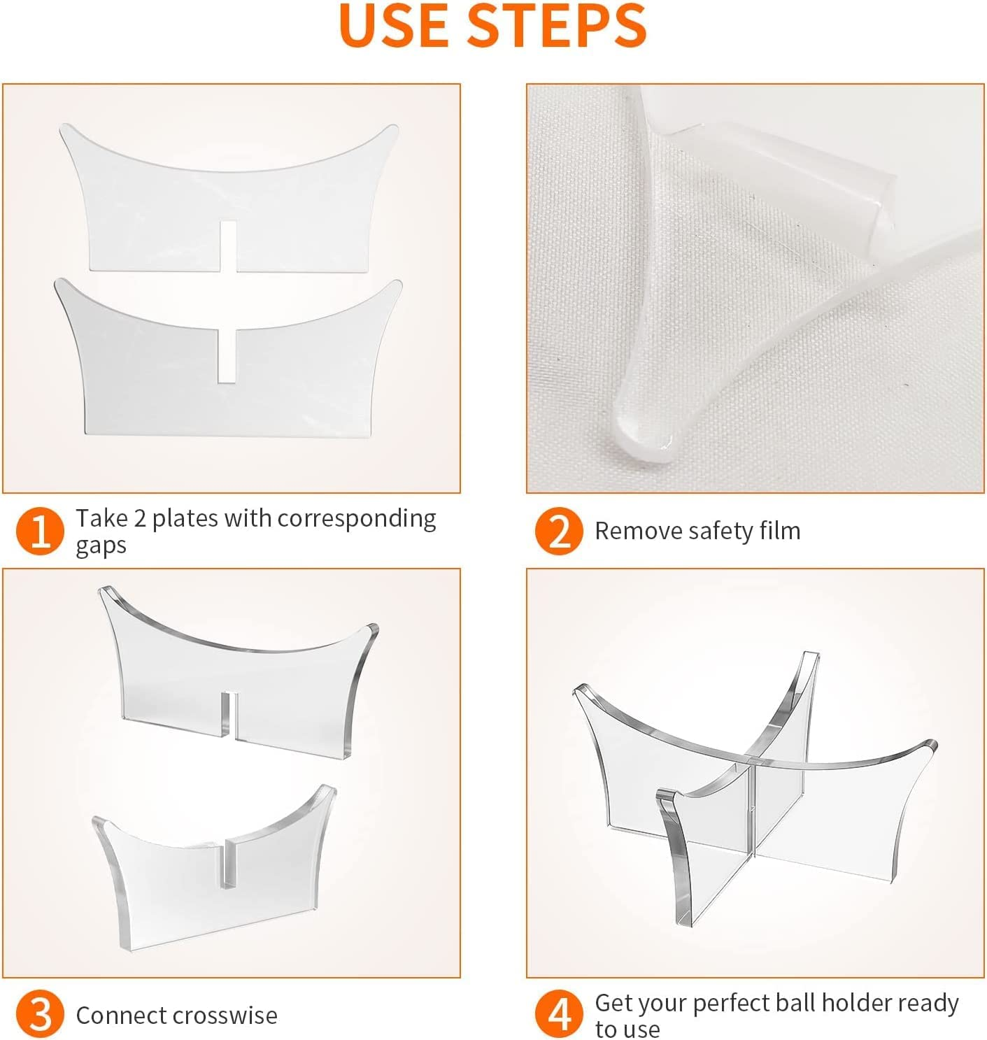 2Pcs Acrylic Ball Stand Holder - Clear Display for Basketball, Football, Soccer - Transparent Stand for Sports Balls image number 1