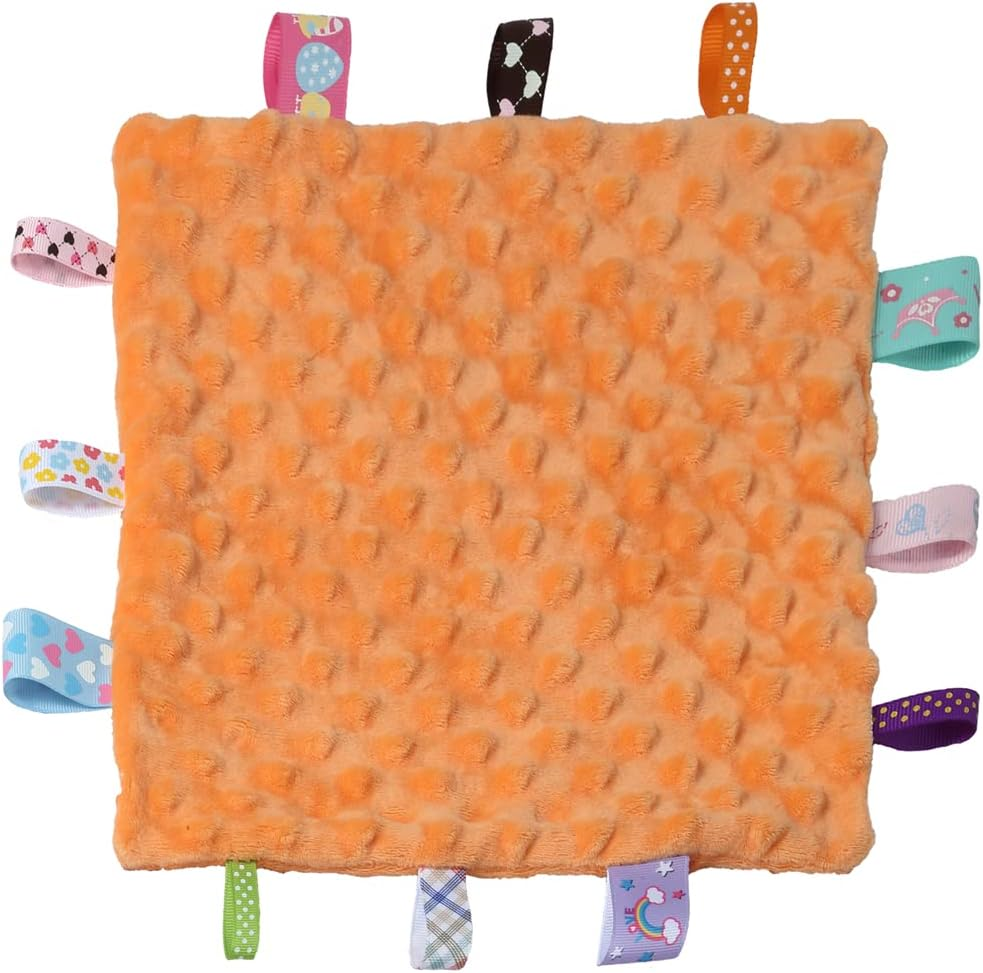 CREVENT Tag Security Blankets for Babies, Soft Small Loveys for Girls Boys, Baby Comforter Sensory Blanket, Great Gifts for Birthday Baby Shower (24.5X24.5CM Orange Tag) image number 3