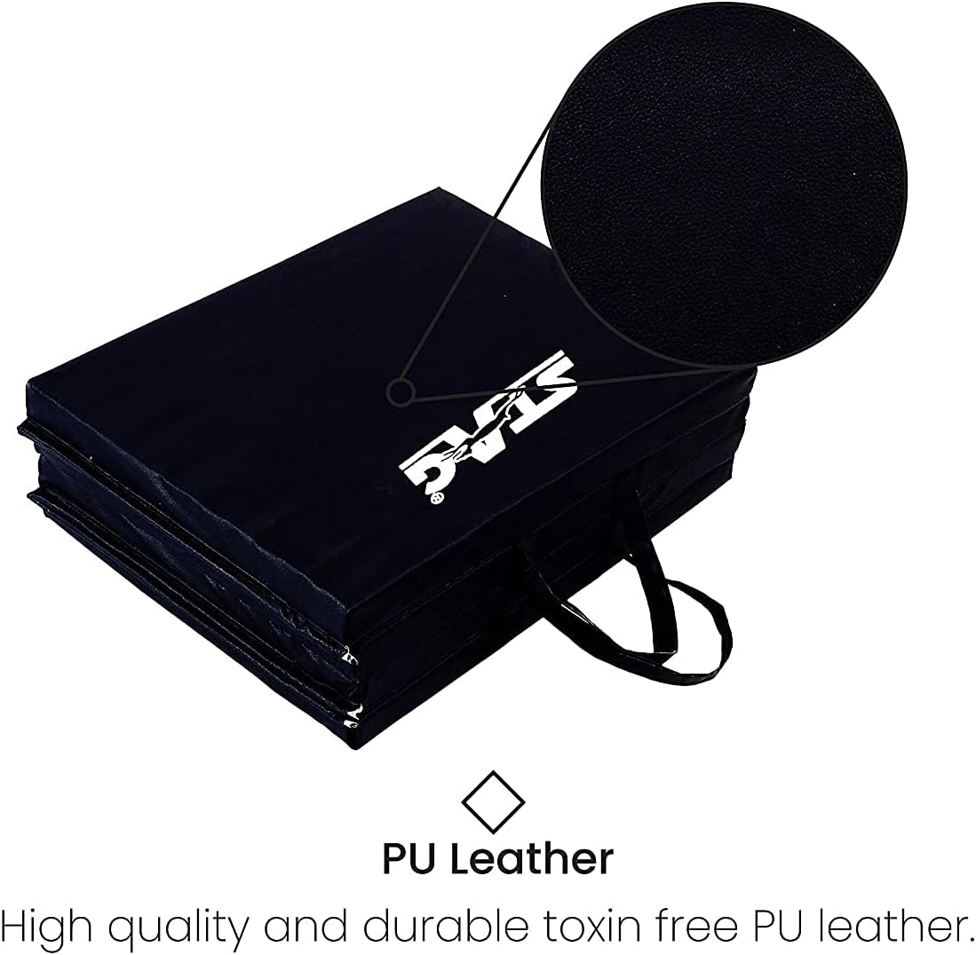 Stag Multi Purpose Foldable Fitness Mat (Black, Size - 180Cm X 60Cm X 4Cm) | Material - Polypropylene, Leather | Yoga Mat Thick | Gym Mat | Gymnastic Mat | Workout Mat | Exercise Mat | Non Slip Mat image number 4