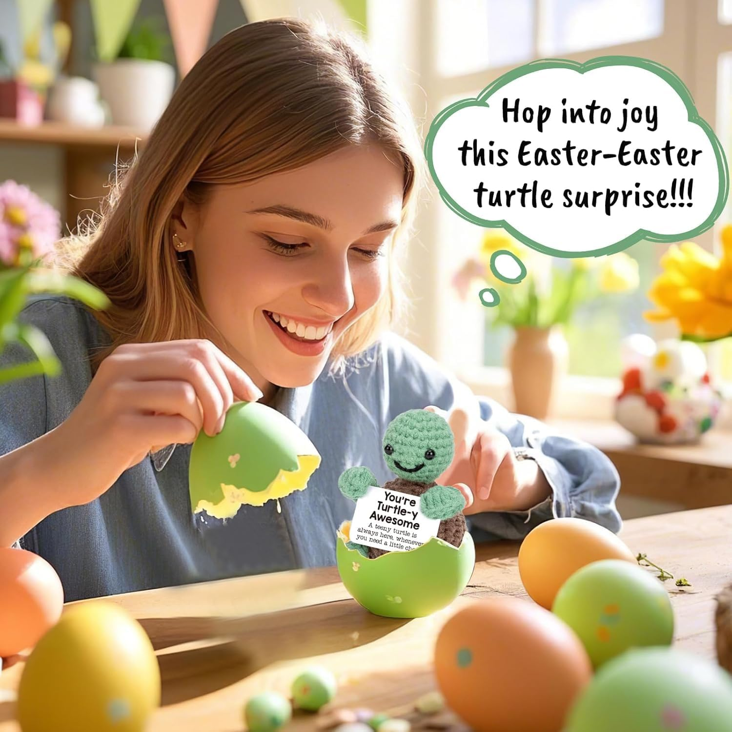 Handmade Mini Crochet Turtle Plush - Australian Wool Stress Relief Companion with Inspirational Card | Birthday, Mother'S Day, Cute Desk Decor for Kids, Adults(6X9Cm) (You Are Turtle-Y Awesome 1)