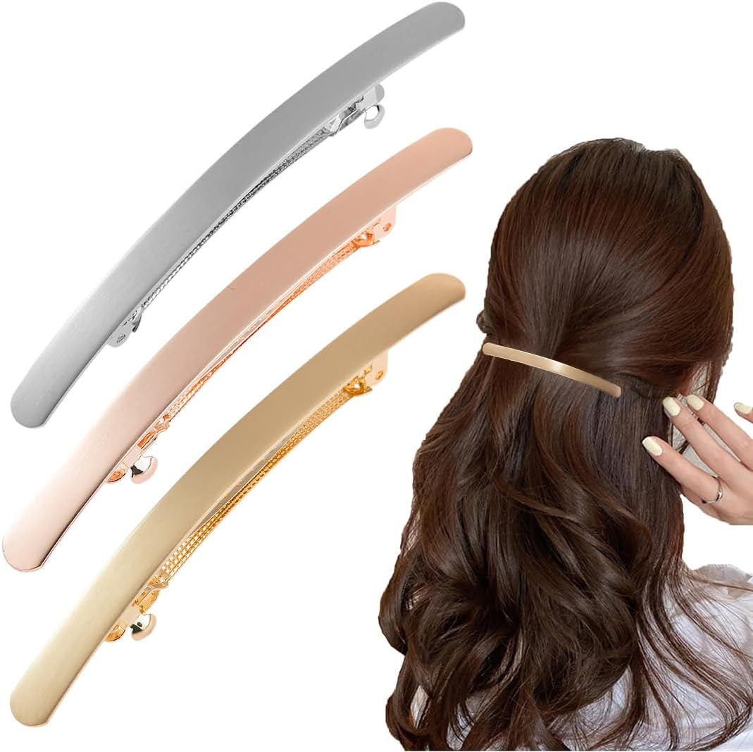 Pack of 3 Vintage Metal Hair Clips, Vintage French Clips, Long Basic Set, for Women and Girls image number 4