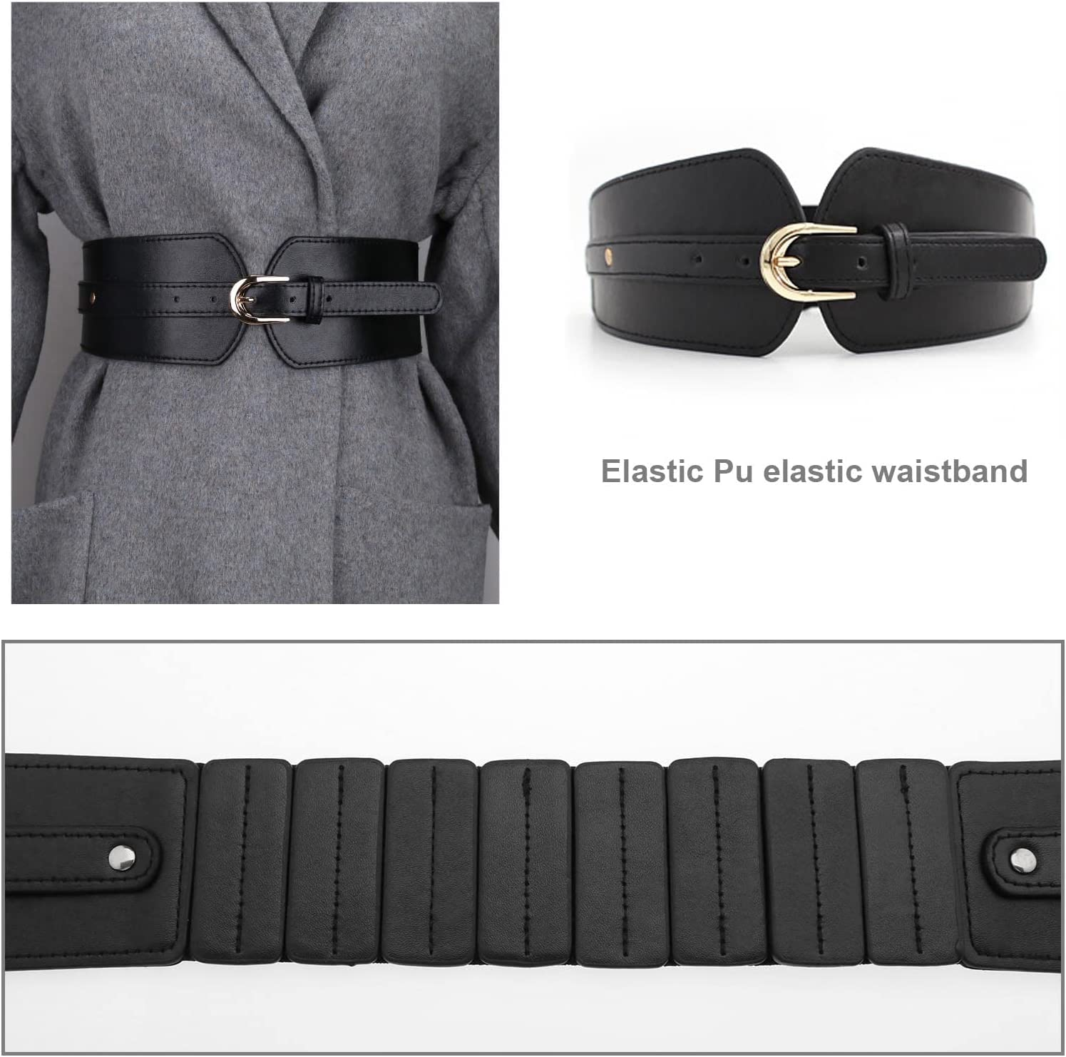 Emagtech Women Wide Elastic Waist Belt Decorative Waist Strap Lady Stretchable Waistband for 70-80Cm Waist Size Shirt Dress Coat Sweater Outerwear image number 1
