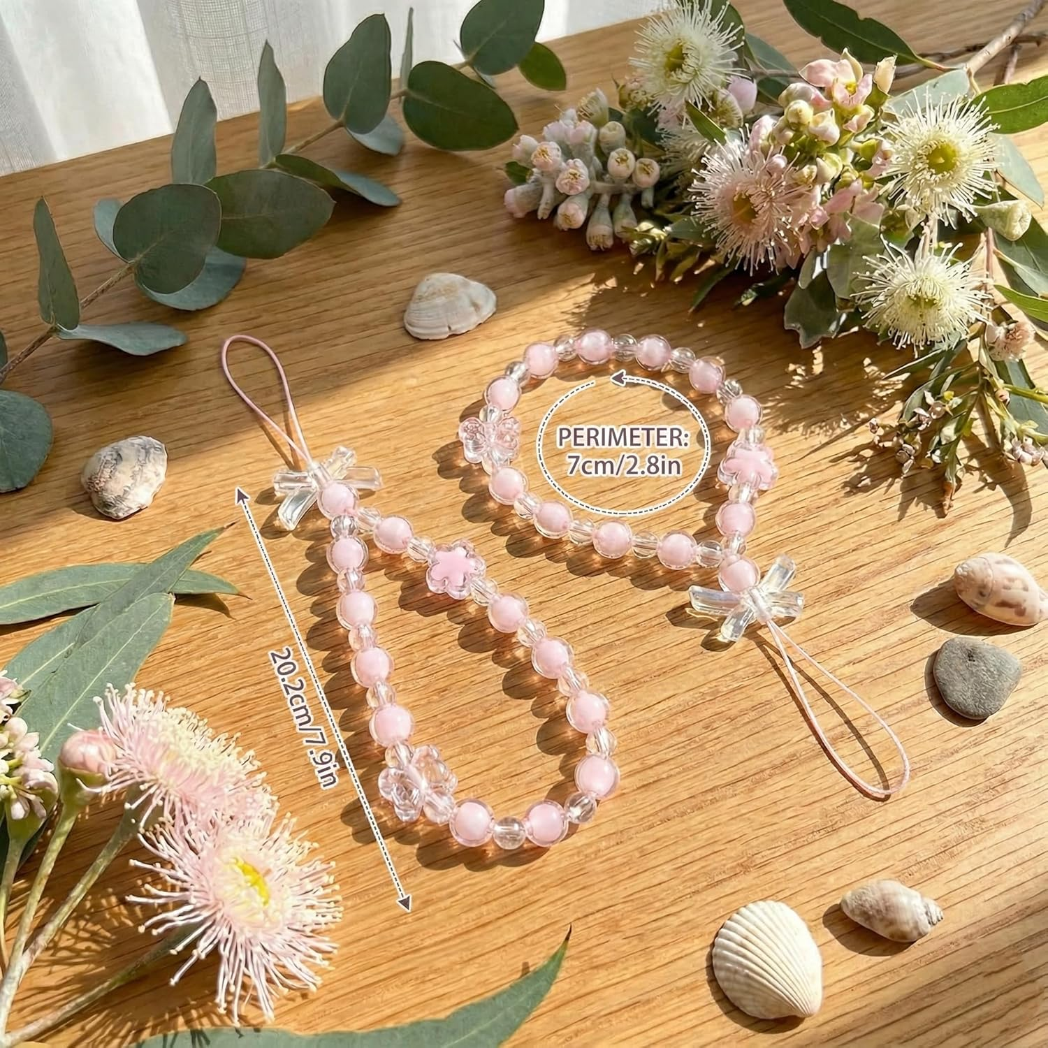 IMTKOOCO 2 PCS Aesthetic Phone Charm - Crystal and Pearl Beaded Phone Strap with Wrist Strap for Women and Girls Cute Keychain and Bag Accessory Phones Wrist Strap image number 3