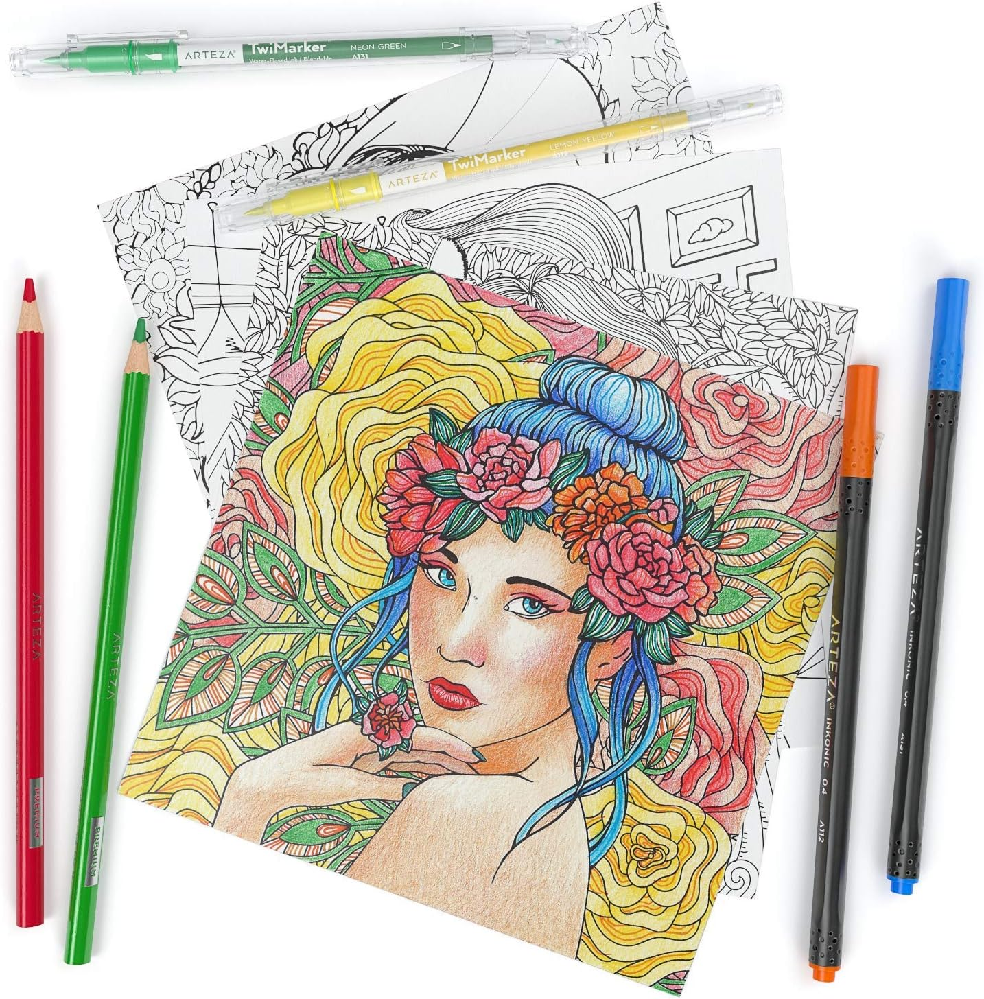 Arteza Adult Coloring Book, 6.4 X 6.4 Inches, 72 Sheets, Portrait Illustrations, Travel-Sized Detachable 100-Lb ​Coloring Sheets​, Art Supplies for Relaxing, Reflecting, and Decompressing image number 5