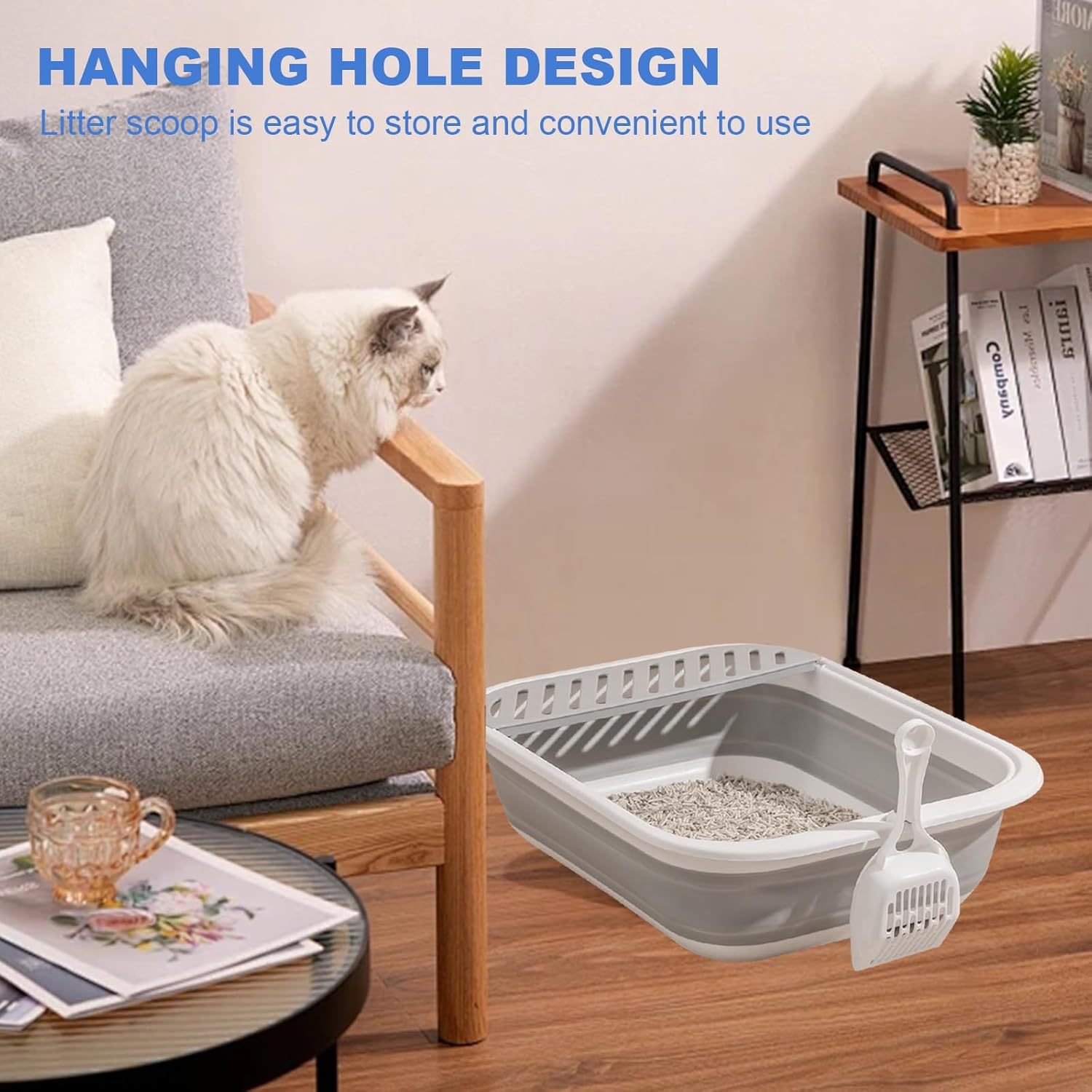 Flat Cat Litter Tray, Foldable Cat Litter Tray with Shovel, 45 X 34 X 12.5 Cm, Cat Litter Tray Low with Rim, Cats, Travel Toilet, Cat Litter Tray Flat, Foldable Flat Cat Litter Tray (Grey) image number 6