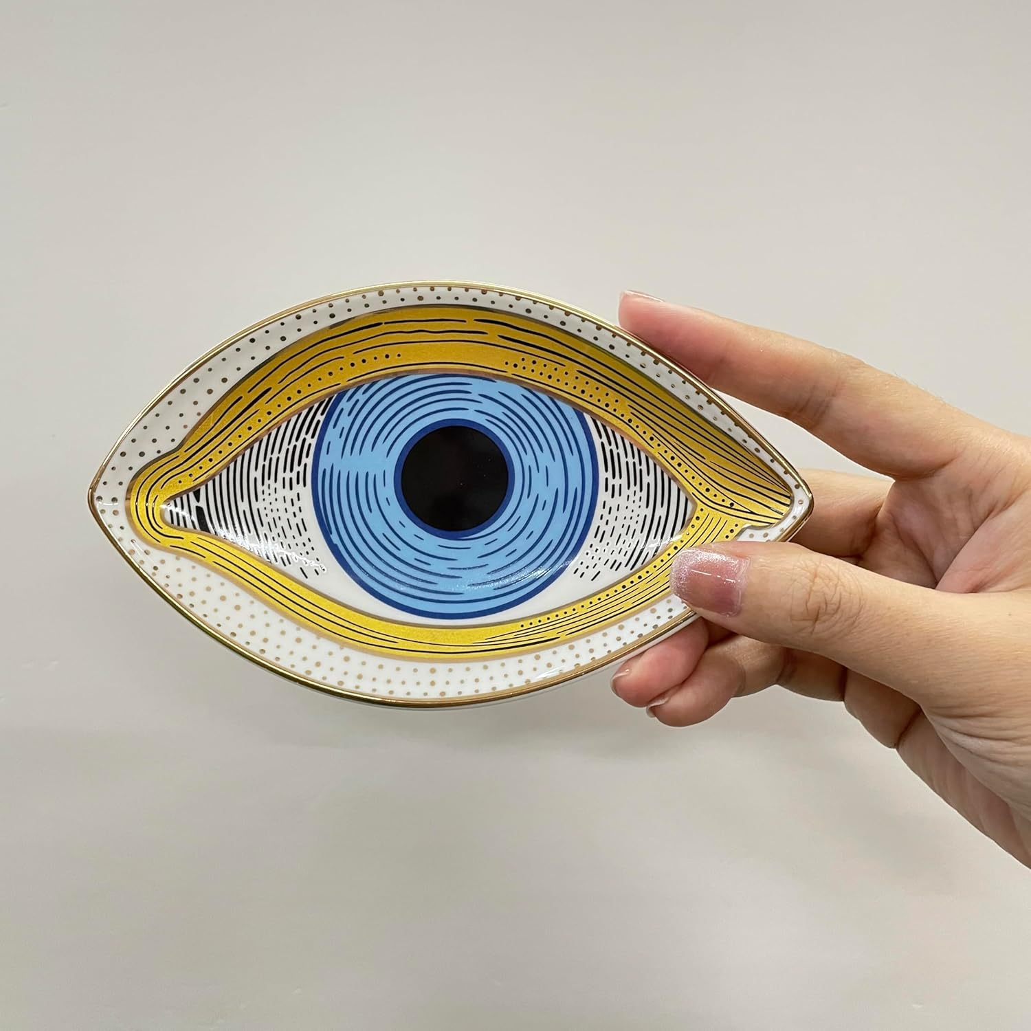 Exquisite Small Ceramic Jewelry Tray - Trinket Dish Evil Eye Decor, Gold Plate Ring Holder, Modern Boho Home Essentials, Perfume Organizer, Witchy, Aesthetic Room Decor, 5.9" X 3.5" (Pharaoh)