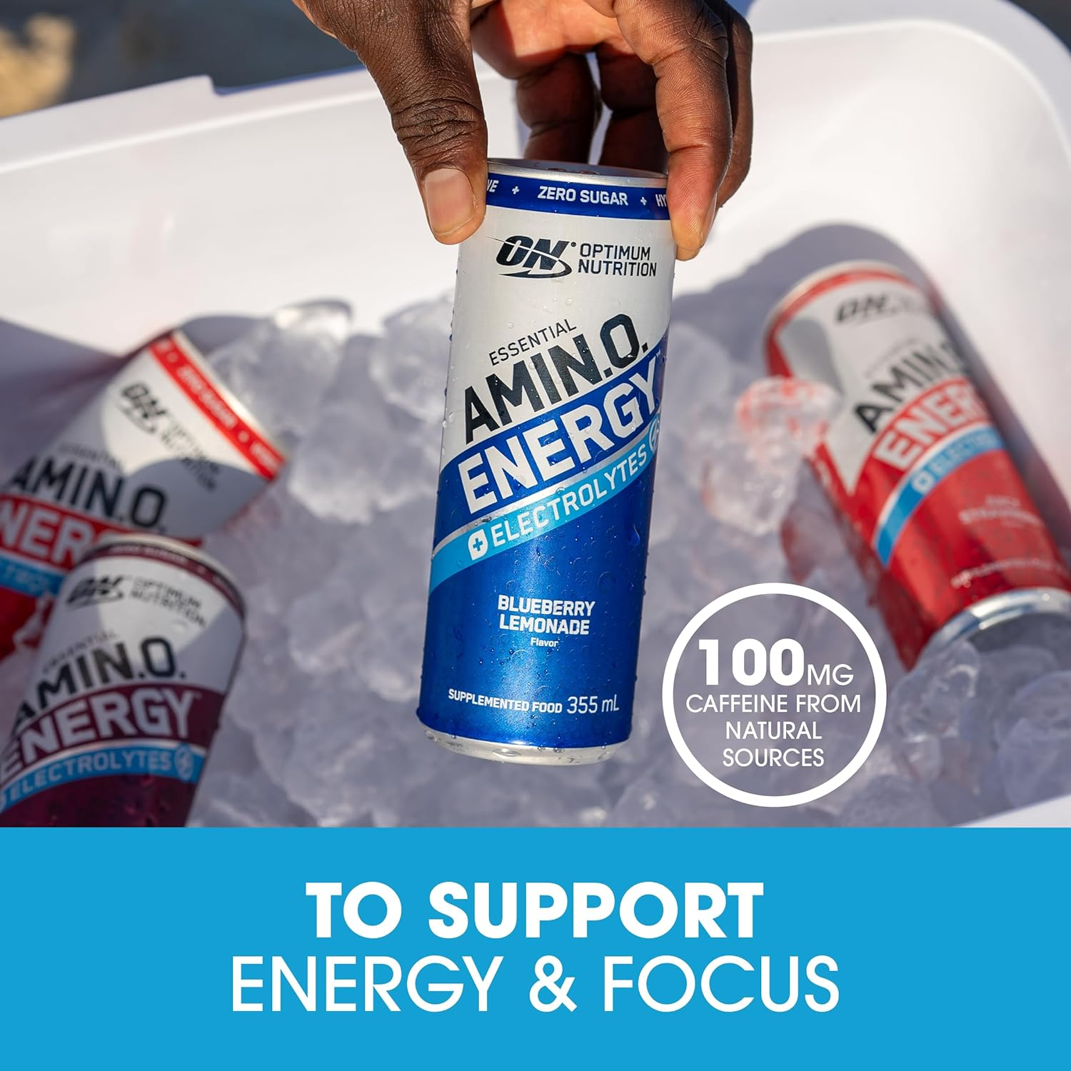 OPTIMUM NUTRITION Amino Energy + Electrolytes Sparkling Hydration Drink, Grape Flavour, 355Ml, 12 Pack image number 4