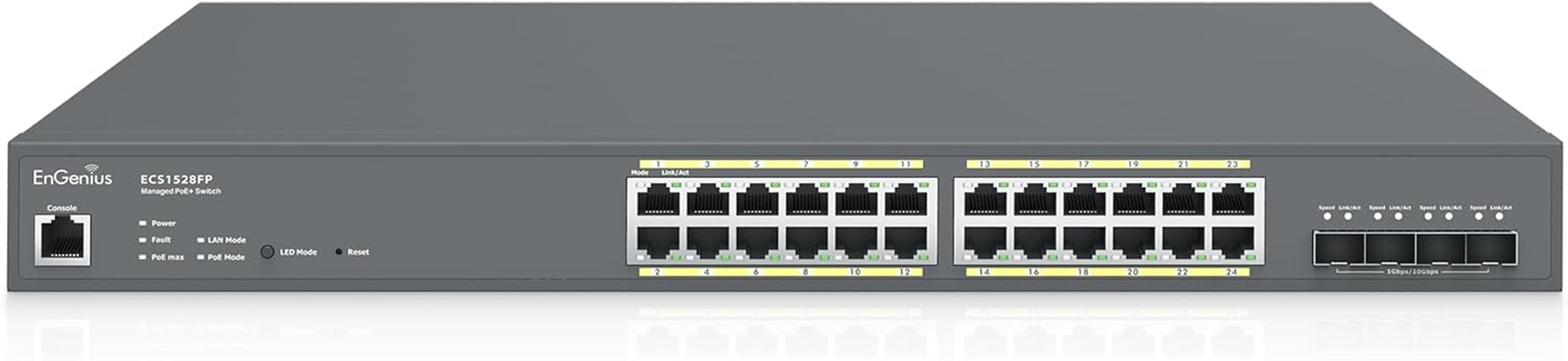Engenius Managed Switch 24-Port Gigabit Poe+ Switch, 4X 10G SFP+ Uplinks, 240W Poe Budget, Layer 2+, Cloud Managed, Long-Range, Rackmount Network Switch for IP Cameras, Voip, NVR, CCTV - ECS1528P image number 2