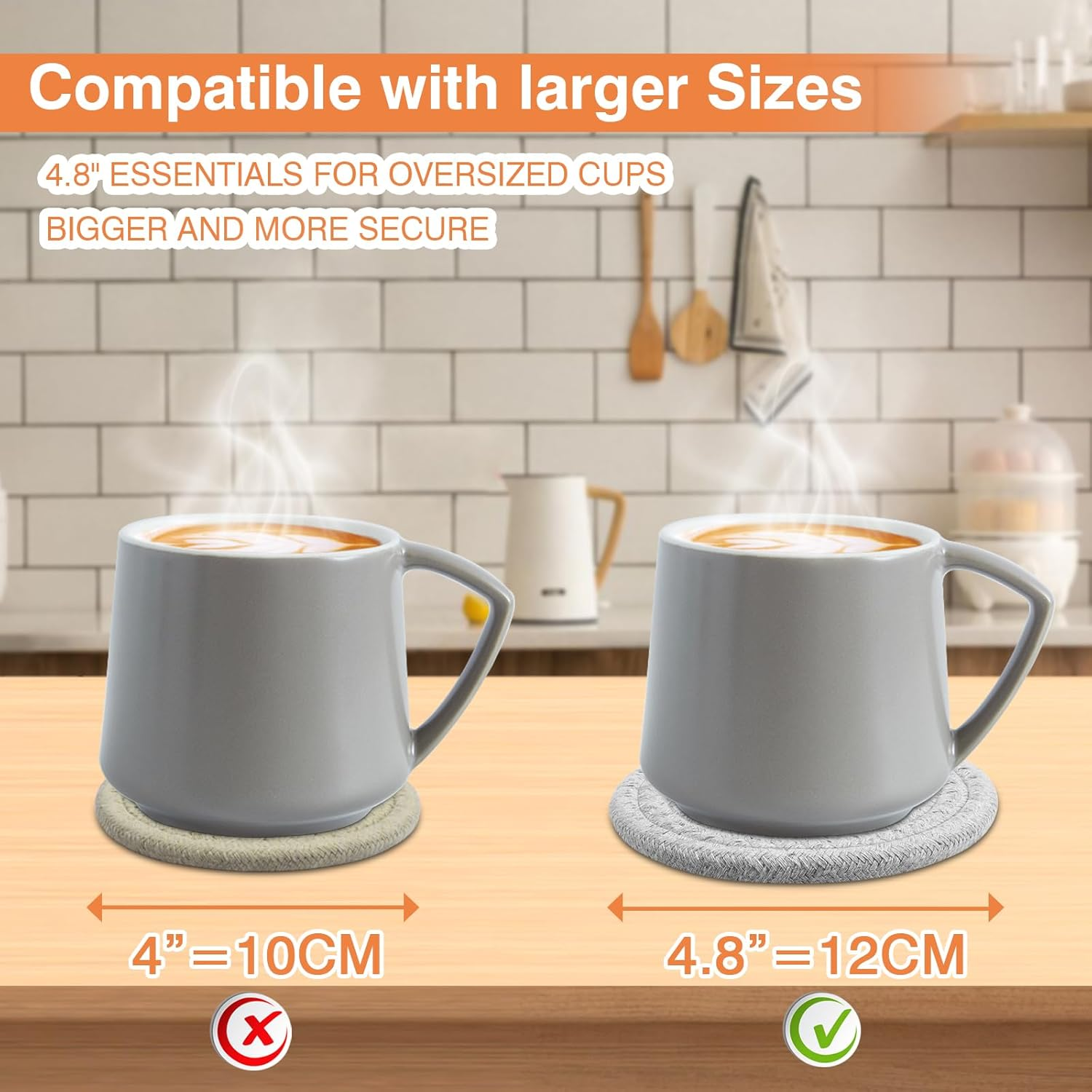 4.8" Cotton Drink Coasters Set of 2&ndash; Absorbent Fabric Mug Pads for Coffee, Tea & Drinks, Minimalist Desk & Nightstand Cup Mats, Durable Neutral Drink Coasters for Home, Office or Gift Use (Cloud Grey) image number 1