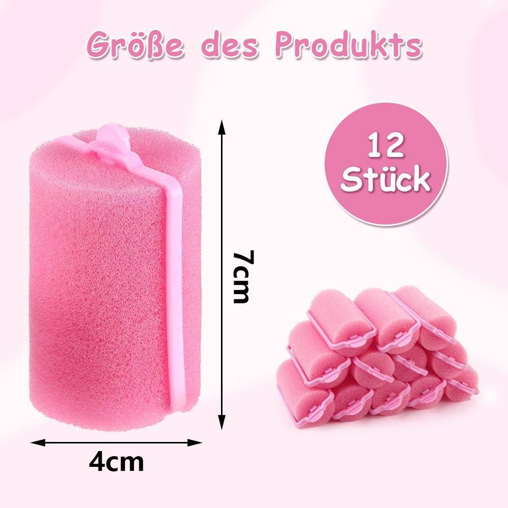 Funalix Pack of 12 Sponge Curlers, Heatless Curlers for Long and Short Hair, Overnight Curlers Made of Soft Foam for Women, Girls and Children, DIY Hairdressing Tools for Permanent Curls
