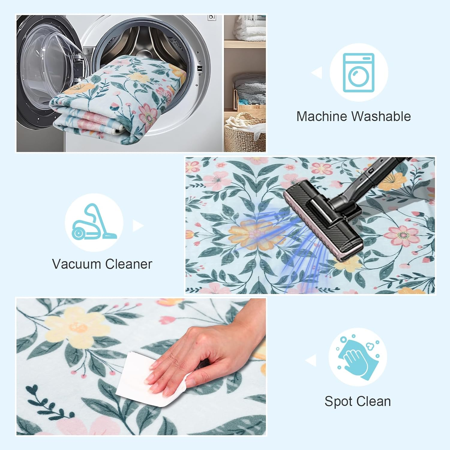 MOSISO 4X6 Area Rug for Living Room, Soft Non Slip Vintage Flowers Low Pile Carpet, Faux Wool Rectangular Washable Area Rugs Carpet for Living Room Bedroom Dining Room Home, Blue