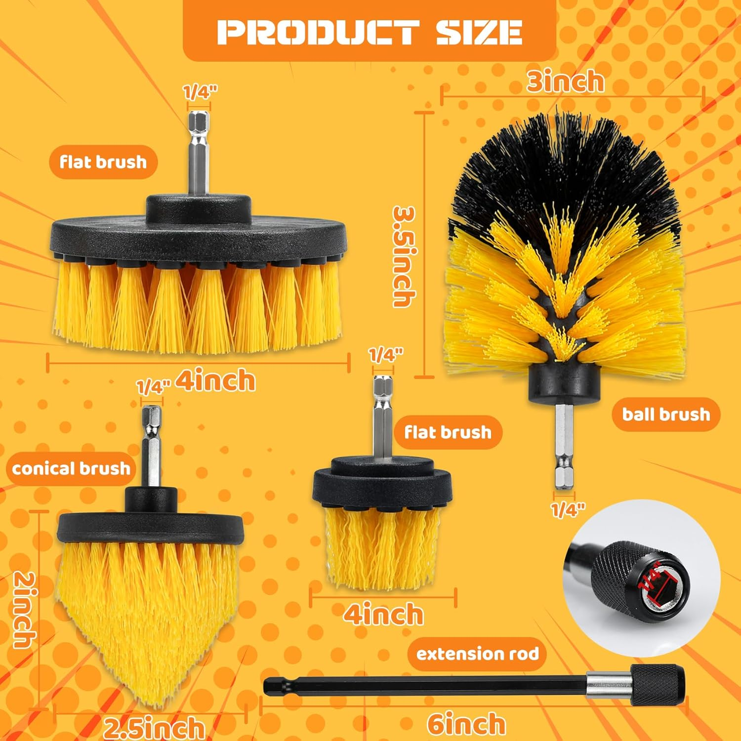 5 Pcs Drill Brush Kit, Drill Brush Attachment Set for Car Carpet, Cleaning Brush Supplies Kit for Bathroom Surface, Floor Mat, Car Detailing, Drill Scrubber Brush Kit Accessories for Cleaning Wheels