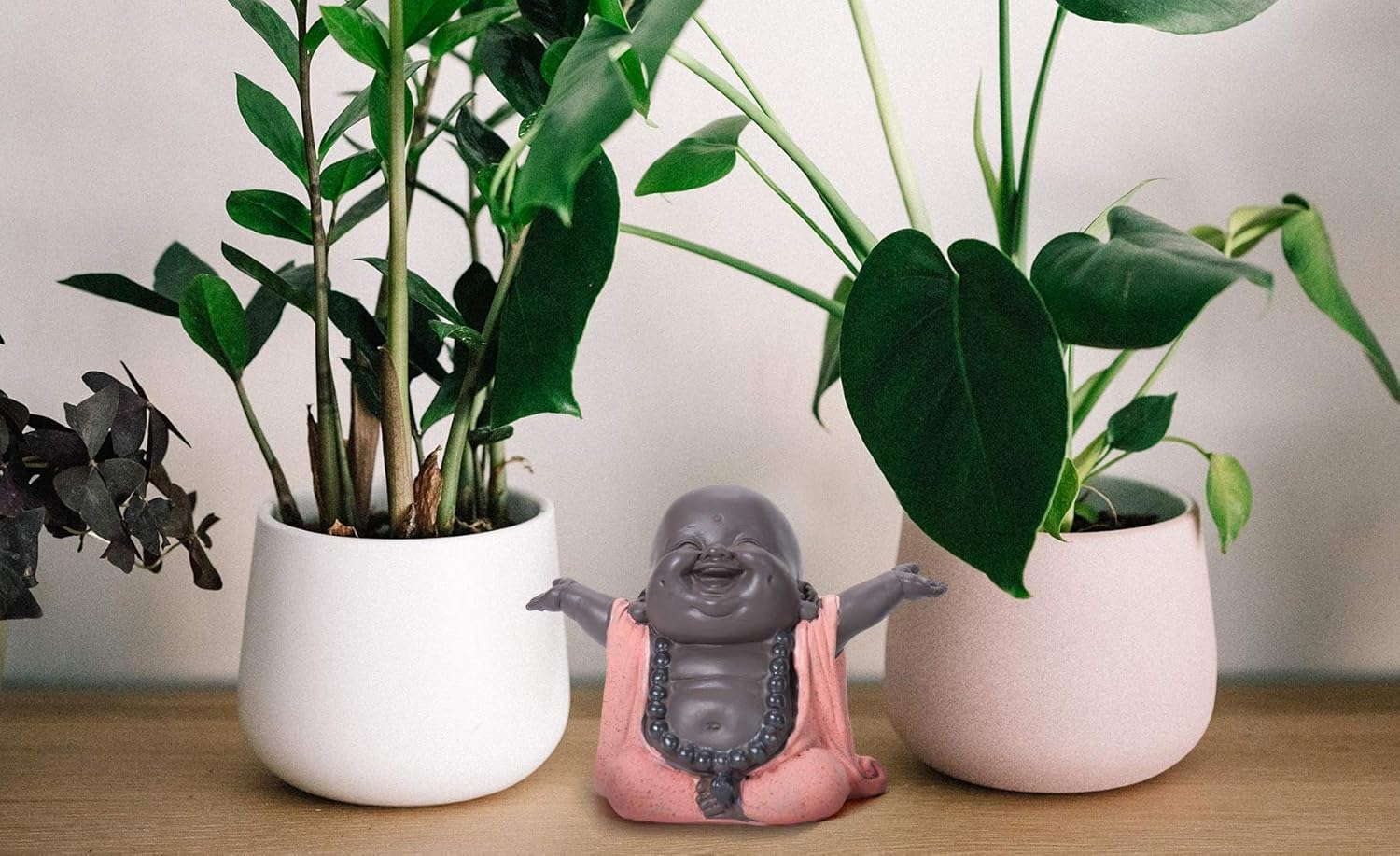 WGFKVAS Buddha Statue, Laughing Buddha Smiling Little Buddha Ceramic Buda Statue Little Monk Figurine, Baby Monk Figurine Cute Baby Buddha for Home Office Car Decors Gift Crafts and Arts (Red) image number 2