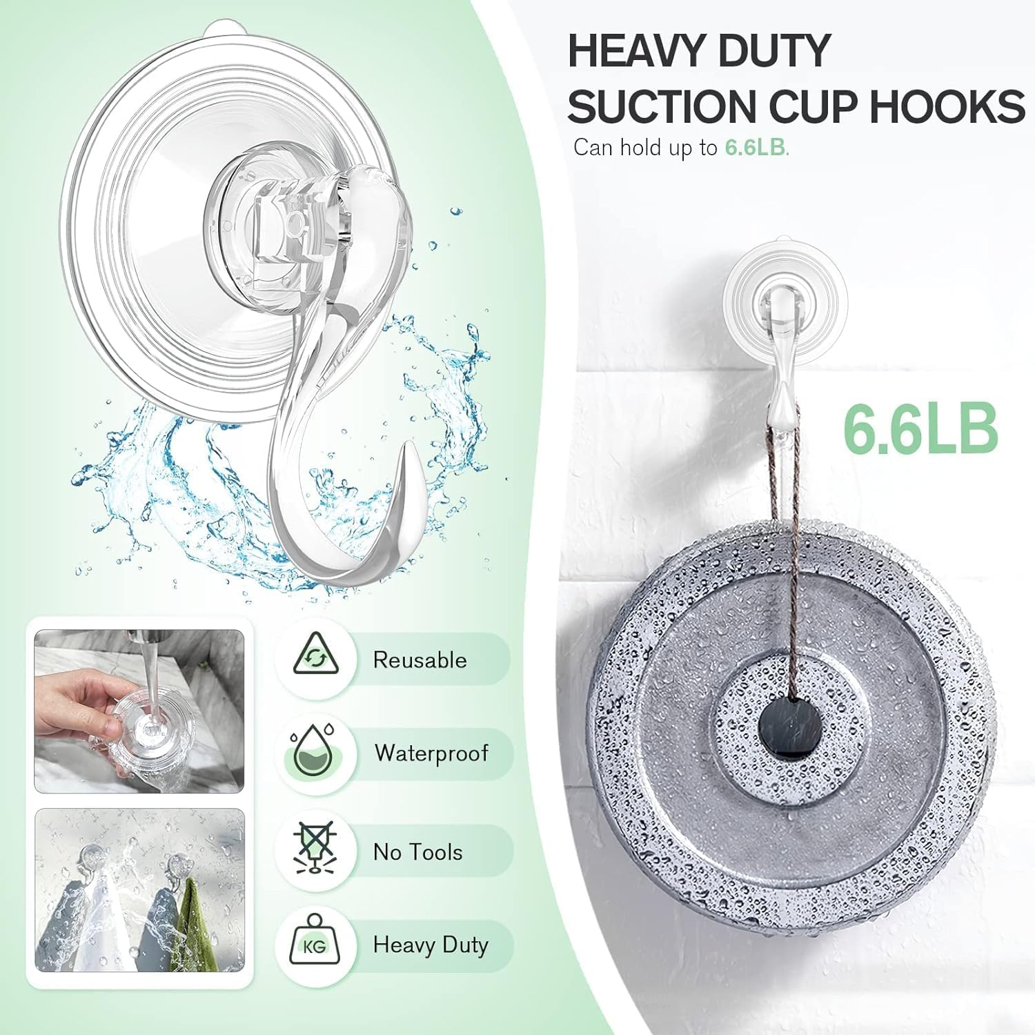 4 Pack Multi-Purpose Suction Cup Hooks, Strong Reusable Vacuum Heavy Duty Suction Hooks for Bathroom Window Glass Kitchen, Hangers for Towel Loofah Utensils Bathrobes image number 5