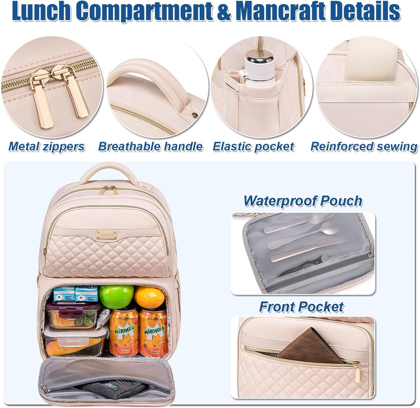 Weitars Lunch Backpack, Insulated Cooler Backpack 15.6 Inch Laptop Backpack for Women Men,Travel Backpack,Work Backpack - Gray image number 4