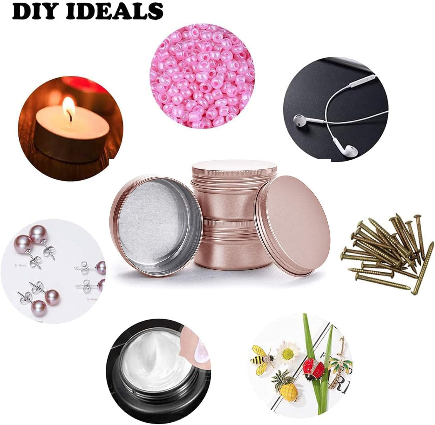 Aluminum Tin Jar with Screw Cap Rose Gold, 12Pcs Rose Gold Aluminum Tin Jar with Screw Lid Empty Refillable Aluminum round Tin Containers,Screw Top round Tin Cans Aluminum Tin Jar with Screw Lid, 60G image number 1