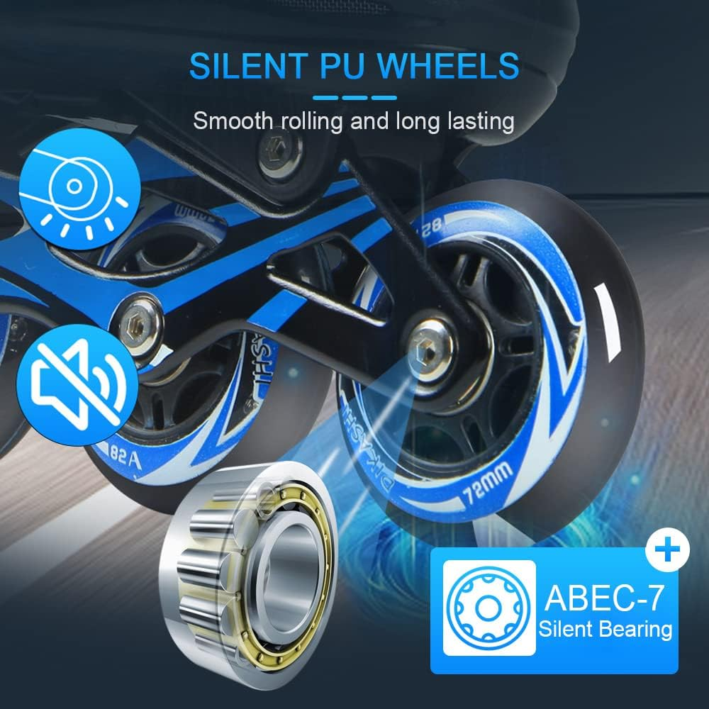 Adjustable Illuminating Inline Skates with Light up Wheels for Kids and Youth Girls Boys Inline Skates Blue L image number 4