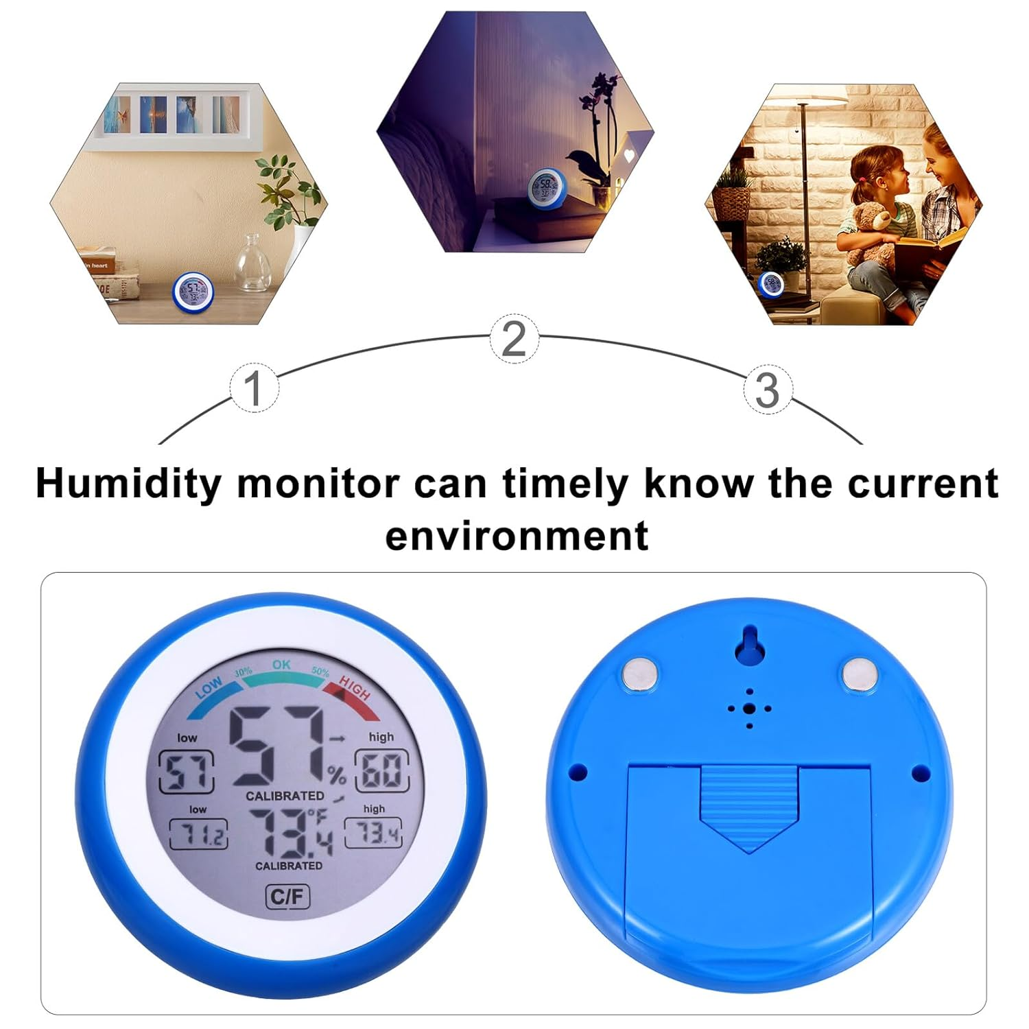 GANAZONO Multi-Functional Wireless Indoor Thermometer with LCD Display round Digital Hygrometer for Home Temperature and Humidity Monitoring Wall-Mountable Electronic Gauge with Humidity image number 3