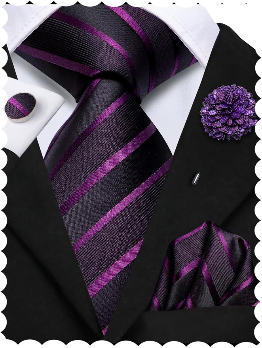 Hi-Tie Silk Men'S Tie and Pocket Square Cufflinks Lapel Pin Set Jacquard Wedding Business Necktie for Formal