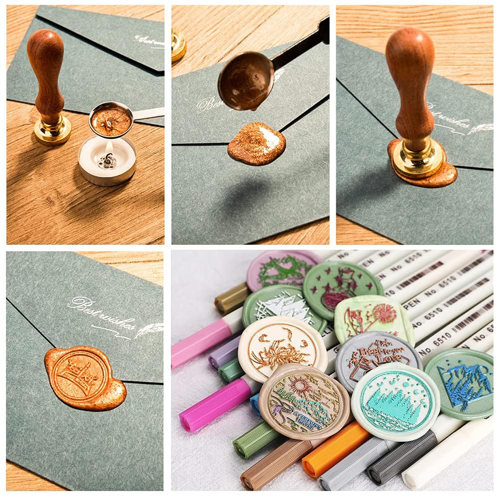 400 PCS Sealing Wax Beads for Stamp,Wax Seal Kit with 3 Tea Candles and 1 Melting Spoon,Antique Decor,Octagon Wax Pellets,For Wine Packages,Wedding Invitations,Envelope (Crown Gold) - Crown Gold image number 3