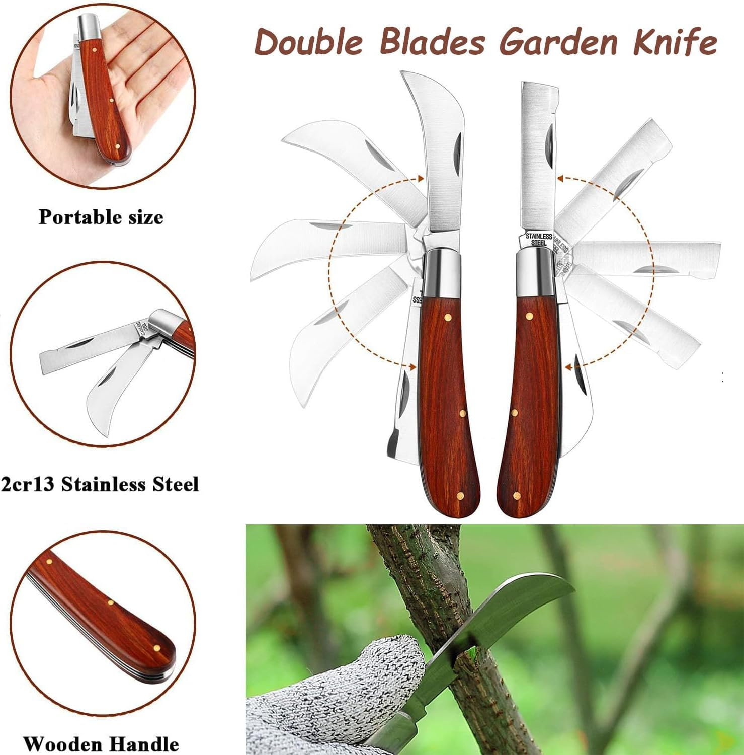 Double-Blades Grafting/Gardening Knife, with 2 Plants Repair Tapes for Floral Fruit Tree,Flexible Grafting Kit image number 2