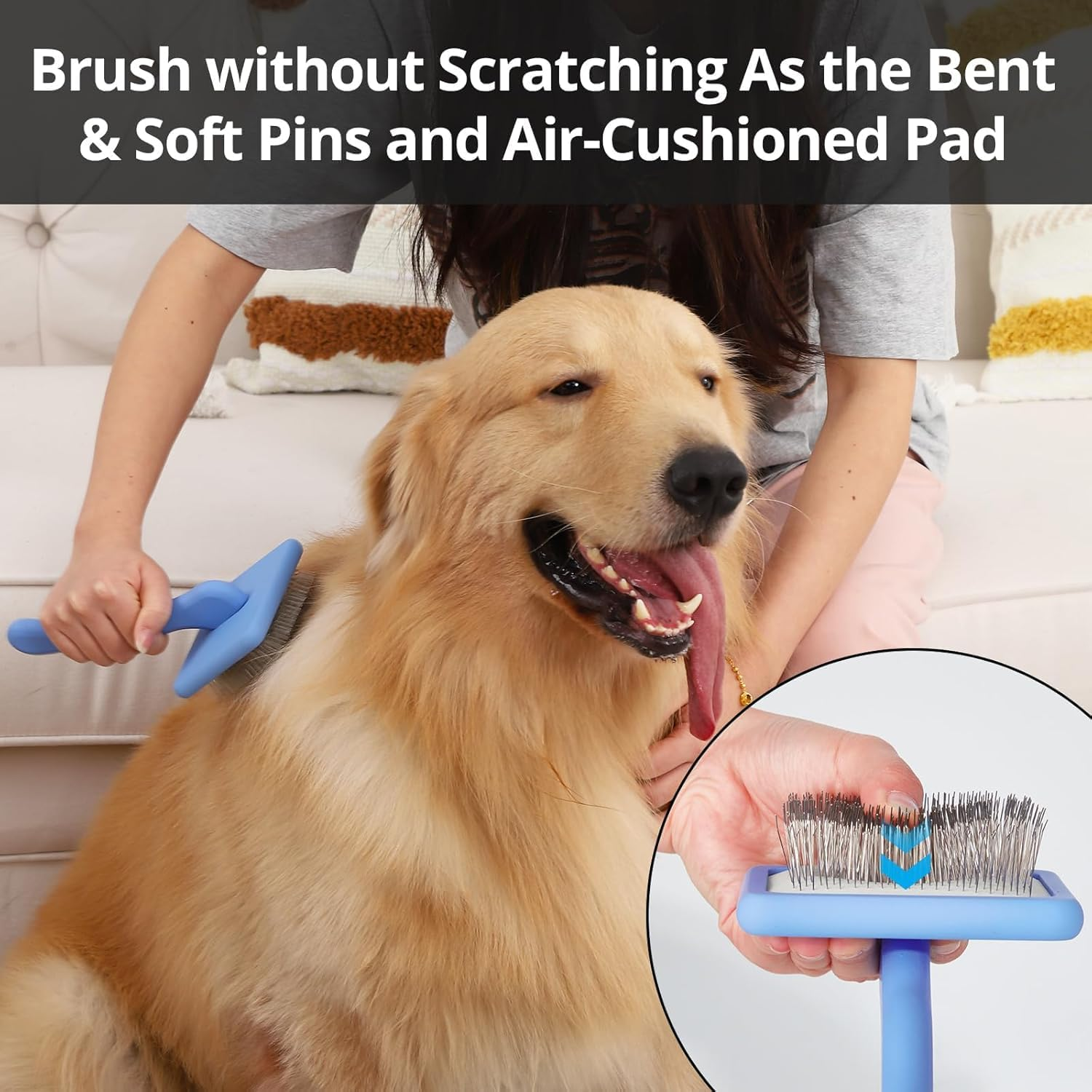 Long Pin Slicker Brush for Dematting & Grooming Long-Haired Poodle & Doodle Breeds for Fluff Detangling & Keeping Mats Free on Poodles, Goldendoodles & Curly Dogs (Blue, 20 * 10Cm) image number 2