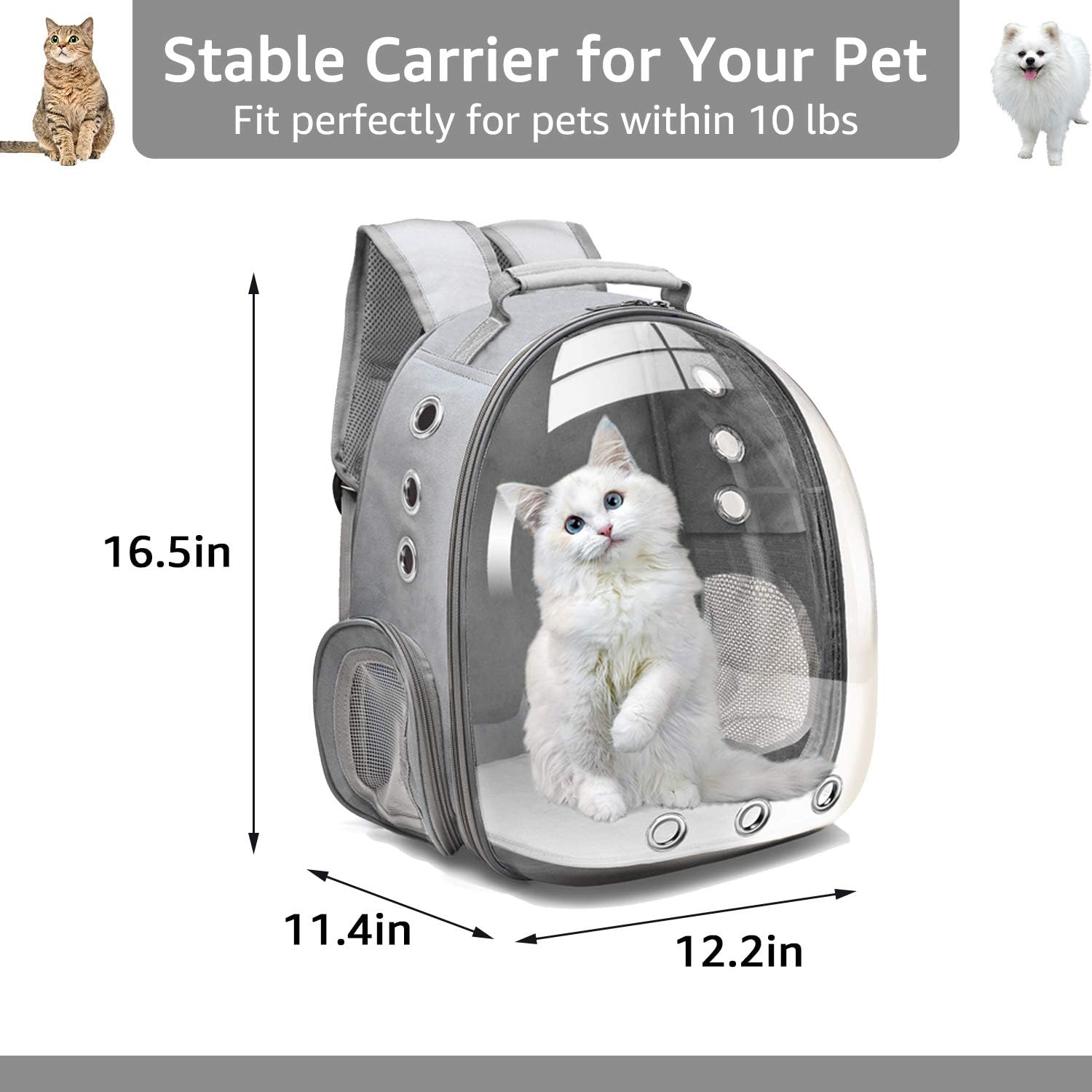 Henkelion Cat Backpack Carrier Bubble Carrying Bag, Small Dog Backpack Carrier for Small Medium Dogs Cats, Space Capsule Pet Carrier Dog Hiking Backpack, Airline Approved Travel Carrier - Grey - Blue1 image number 2