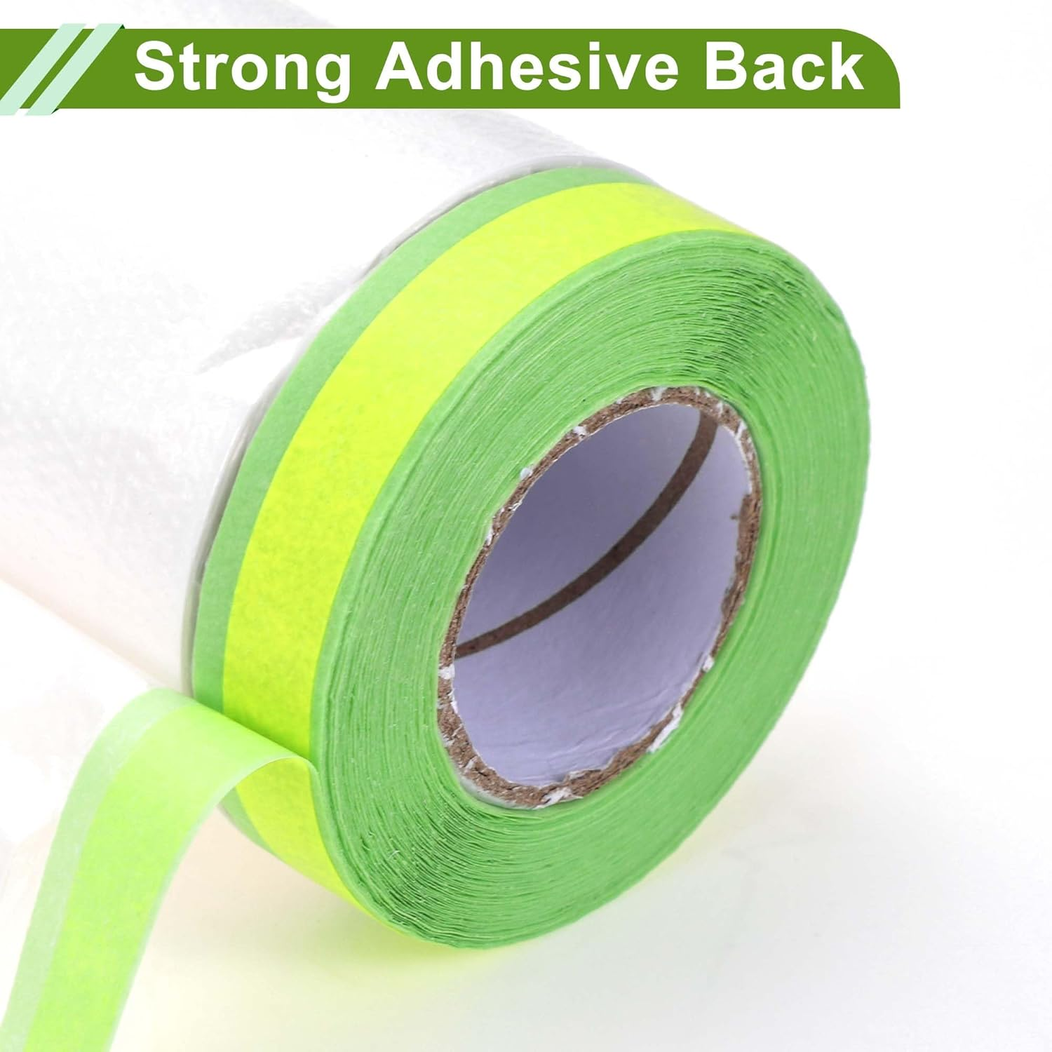X AUTOHAUX Pre-Taped Masking Film Plastic Cover PE Film Natural Fiber Material 1 Pc 2500X30Cm / 82.02Ftx11.81" White Green image number 6