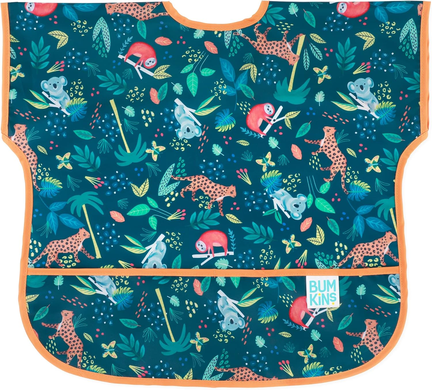 Bumkins Junior Bib, Short Sleeve Toddler Bib, Smock for Kids 1-3 Years, Waterproof Fabric &ndash; Jungle, 15X16 Inch (Pack of 1)