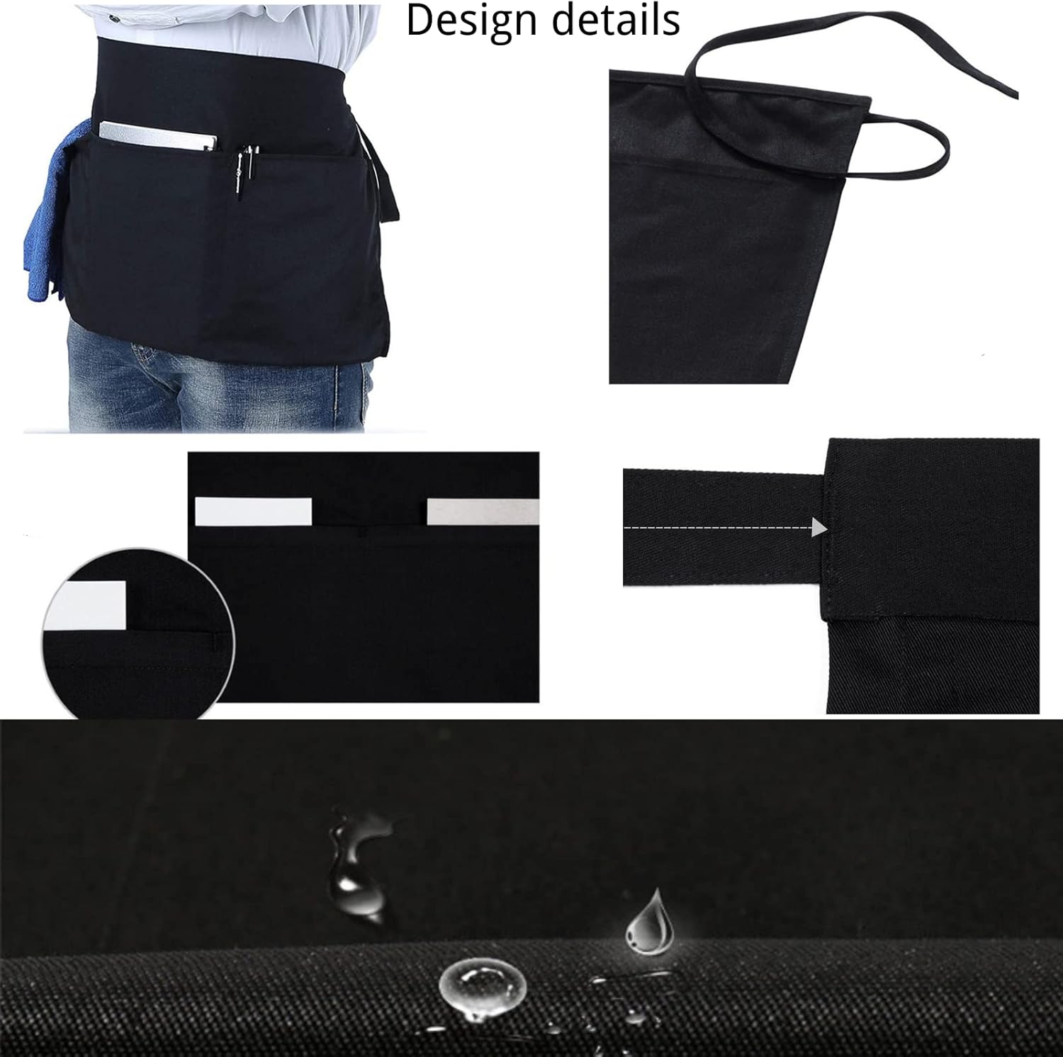 XUNQUCOM Chef Half Aprons Waitress Aprons Waiter Aprons with Pockets for Home Kitchen Restaurant Work image number 4