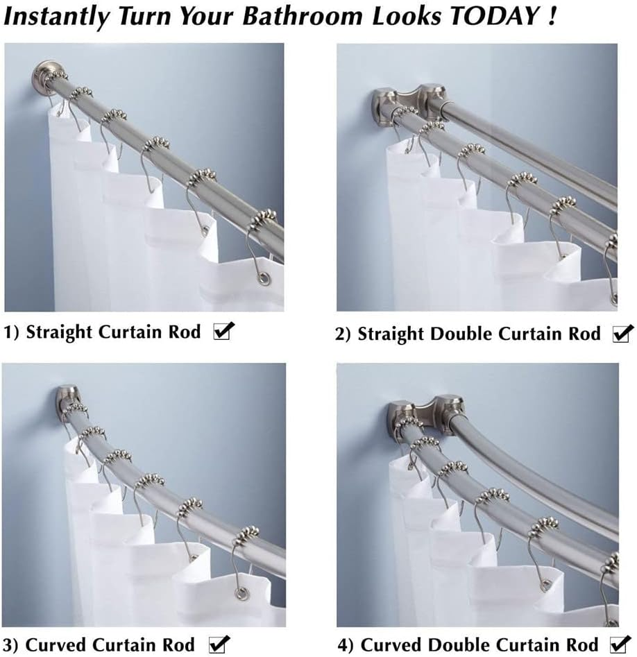 Uigos Shower Curtain Hooks Rings, Rust-Resistant Shower Curtain Hooks Rings for Bathroom Shower Rods Shower Hooks for Curtain - Set of 12, Chrome image number 2