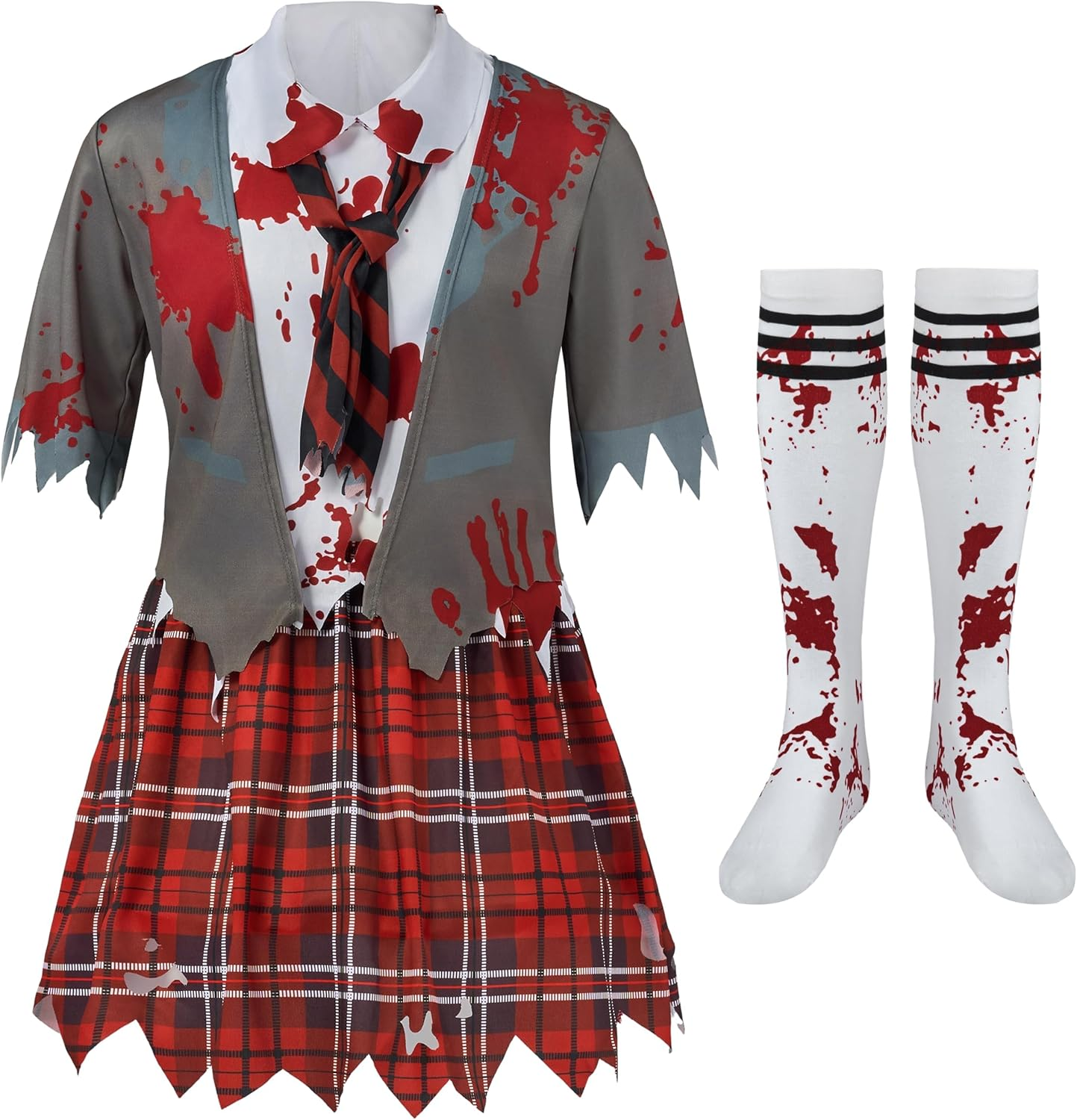 Spooktacular Creations Zombie Schoolgirl Costume, Girl Bloody Zombie Costume for Kids,Halloween, School, Event Party Dress Up image number 1