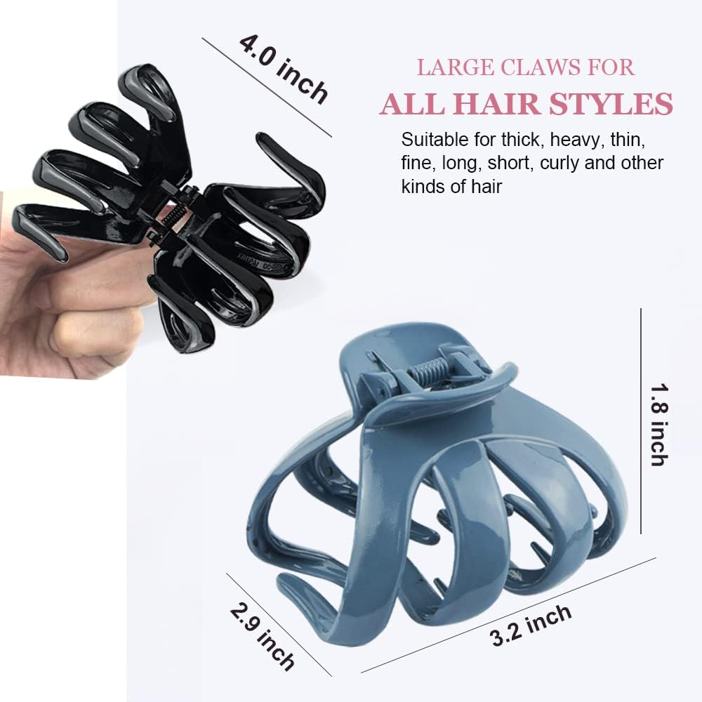 MAORULU Big Claw Hair Clips for Thick Hair, Matte Octopus Large Women and Girls, Jaw Strong Hold Jumbo Clip All Types, 6 Packs (Bright) 3.2*2.9*1.8 Inch image number 3