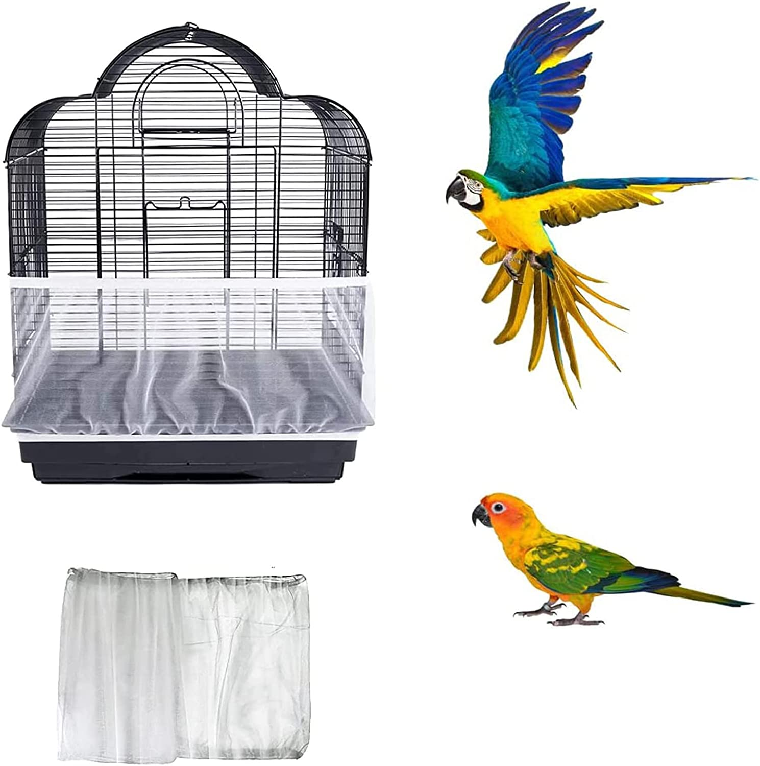Bird Cage Cover,Bird Cage Seed Catcher,Nylon Mesh Protective Net,Stretchy Shell Skirt Style,Reusable,Washable,Ventilated and Dustproof (White L) image number 2