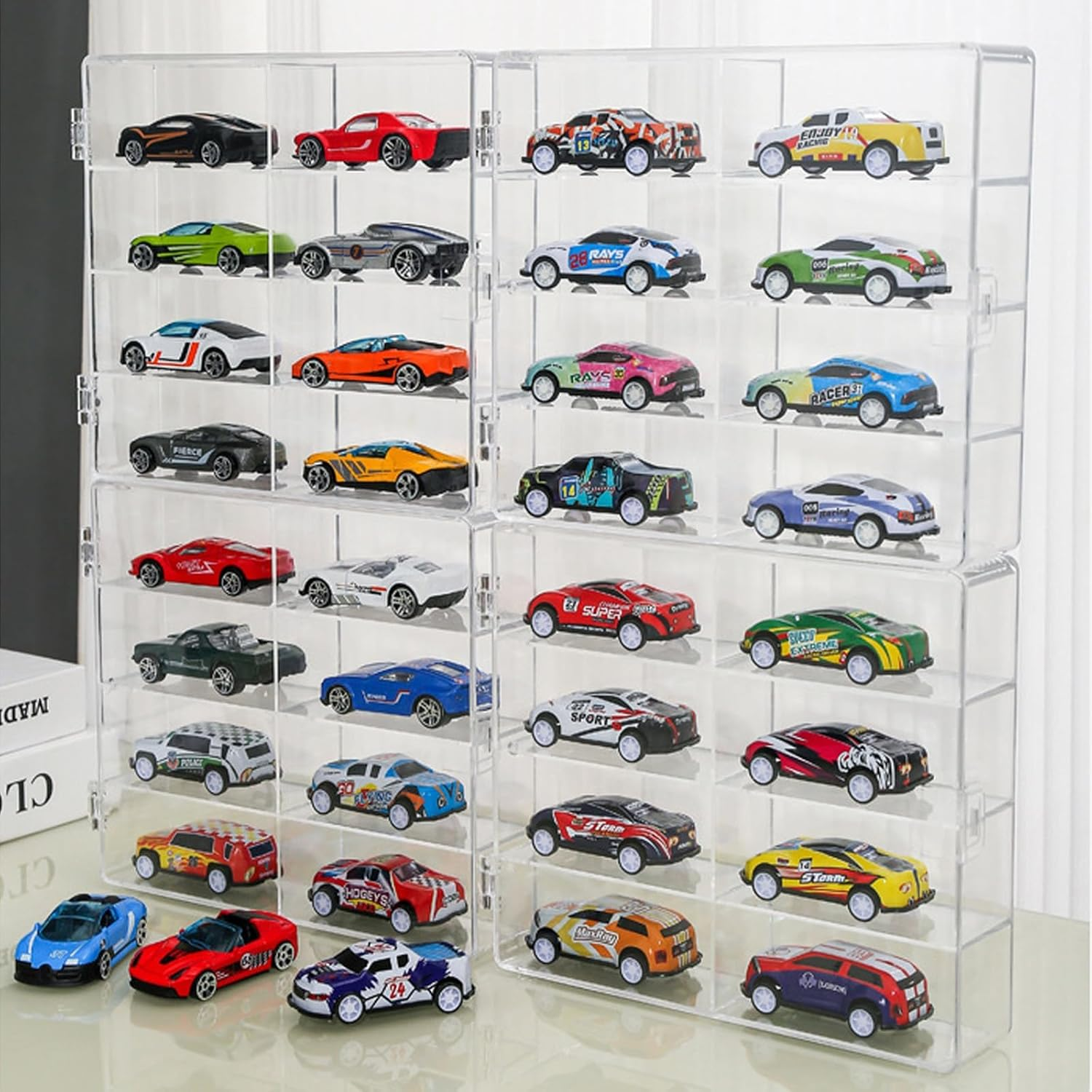 Jarlathy 1/64 Scale Matchbox Wheels Toy Car Display Case Holds 32 Toy Cars Storage Organizer, Clear Display Box with Clear Snap-On Dust Cover 6.5 X 7.5 X 1.6 Inches 4 Pack image number 6