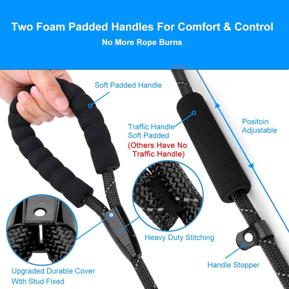 PLUTUS PET Slip Lead Dog Leash - Anti-Choking with Traffic Padded Two Handles, Reflective Strong Sturdy Heavy Duty Rope, 6FT Training for Medium Large Dogs, 6' Black - Red image number 2