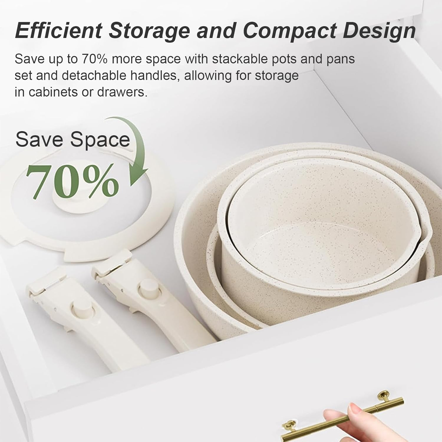 17 Piece Pots and Pans Set, Nonstick Kitchen Cookware Set, Ceramic Induction Detachable Handle Cookware, Non Stick Cookware Pan Set with Removable Handle for All Stove Tops, PFAS and PFOA Free