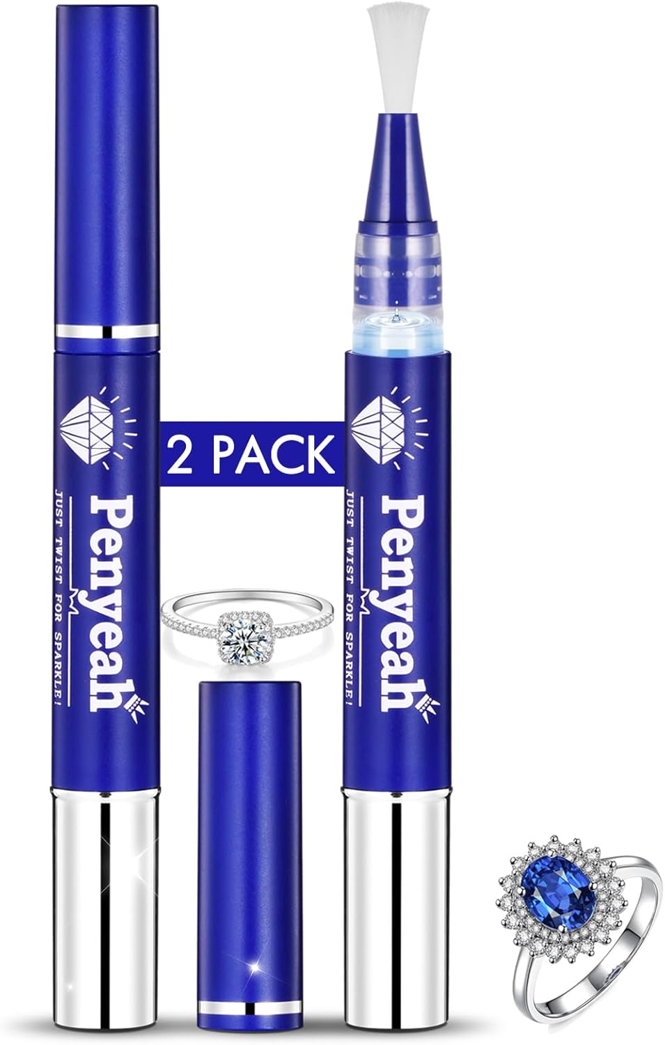 Jewelry Cleaner Pen (2PK) Instant Shine Diamond Ring Cleaner Pen Stick, Soft Brush Travel Jewelry Cleaning Pen for Gold,White Gold,Diamonds,Various Gemstones, Engaged